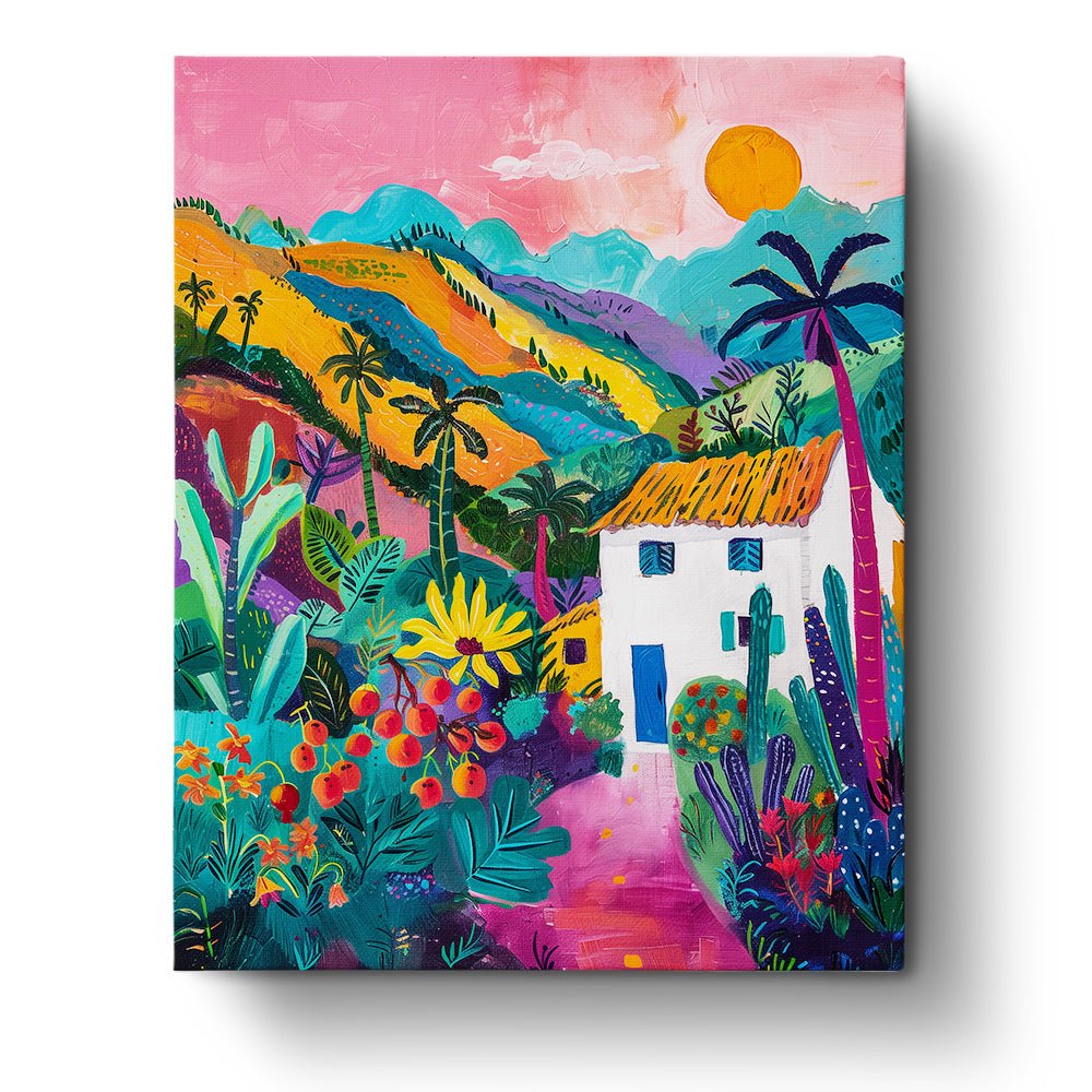Fixed paint by numbers kit, 24 colors, 16x20in. Lush Mexican landscape with vibrant colors. Enjoy a peaceful painting experience.
