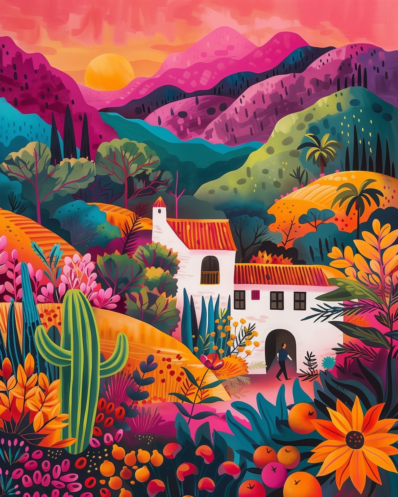 Fixed paint by numbers, 24 colors, 12x16in. Serene Mexican village scene for stress relief and creativity.