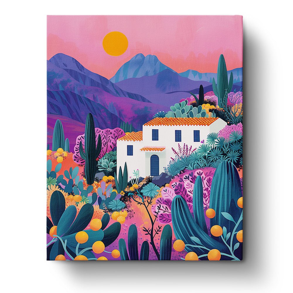Fixed paint by numbers, 24 colors, 16x20in. Lush Mexican landscape with bright hues. Ideal for relaxation.