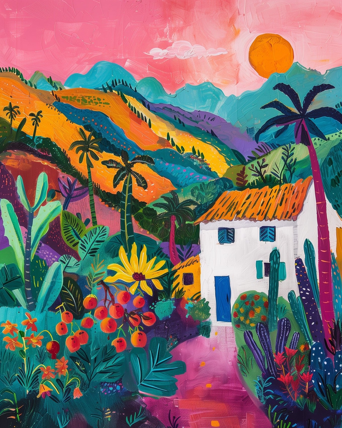 Fixed paint by numbers kit, 24 colors, 12x16in. Colorful mountains and vivid greenery for a relaxing, artistic adventure.