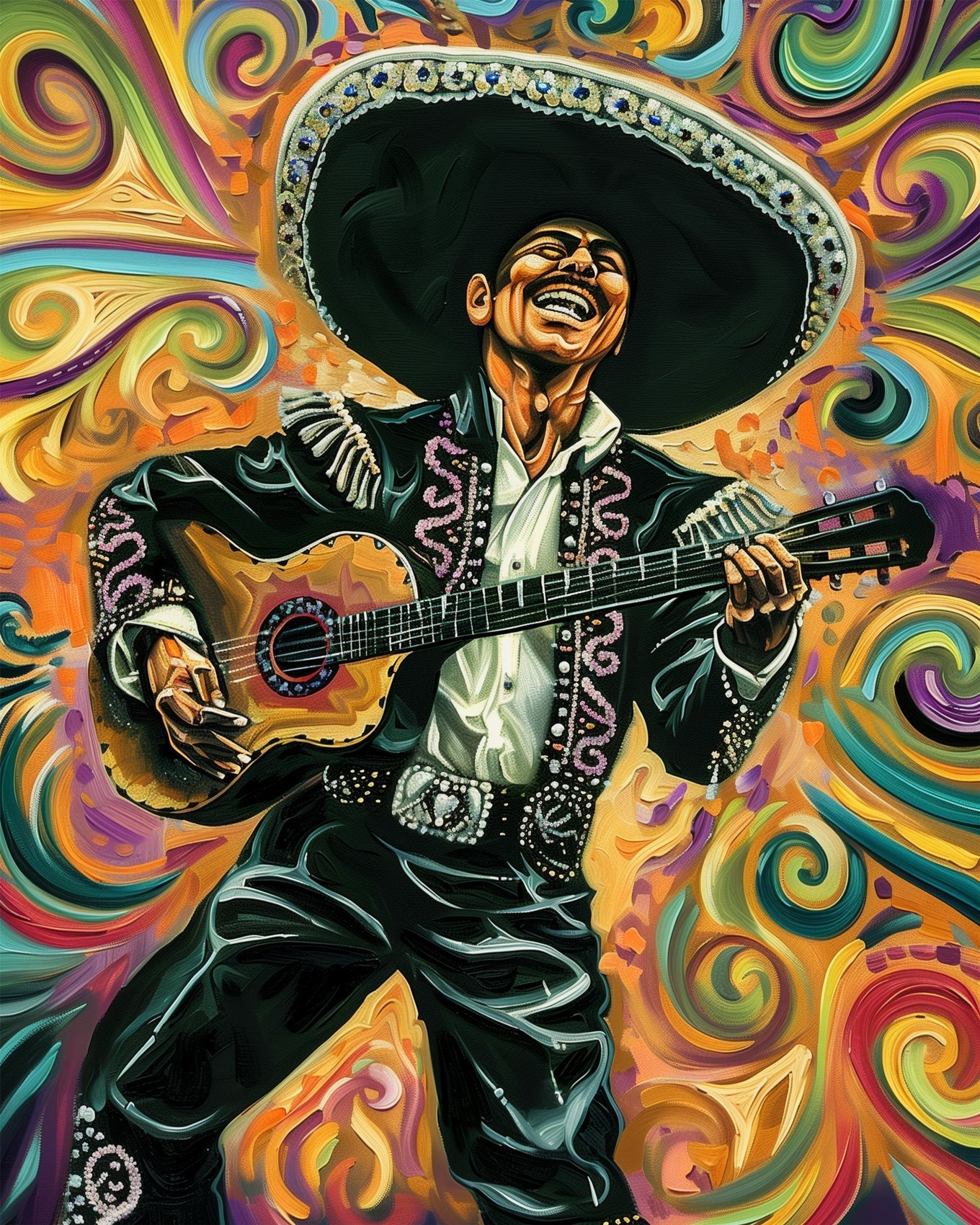 Fixed kit, 24 colors, 12x16in. Intricate mariachi scene, vibrant design. Stress-relieving painting hobby.