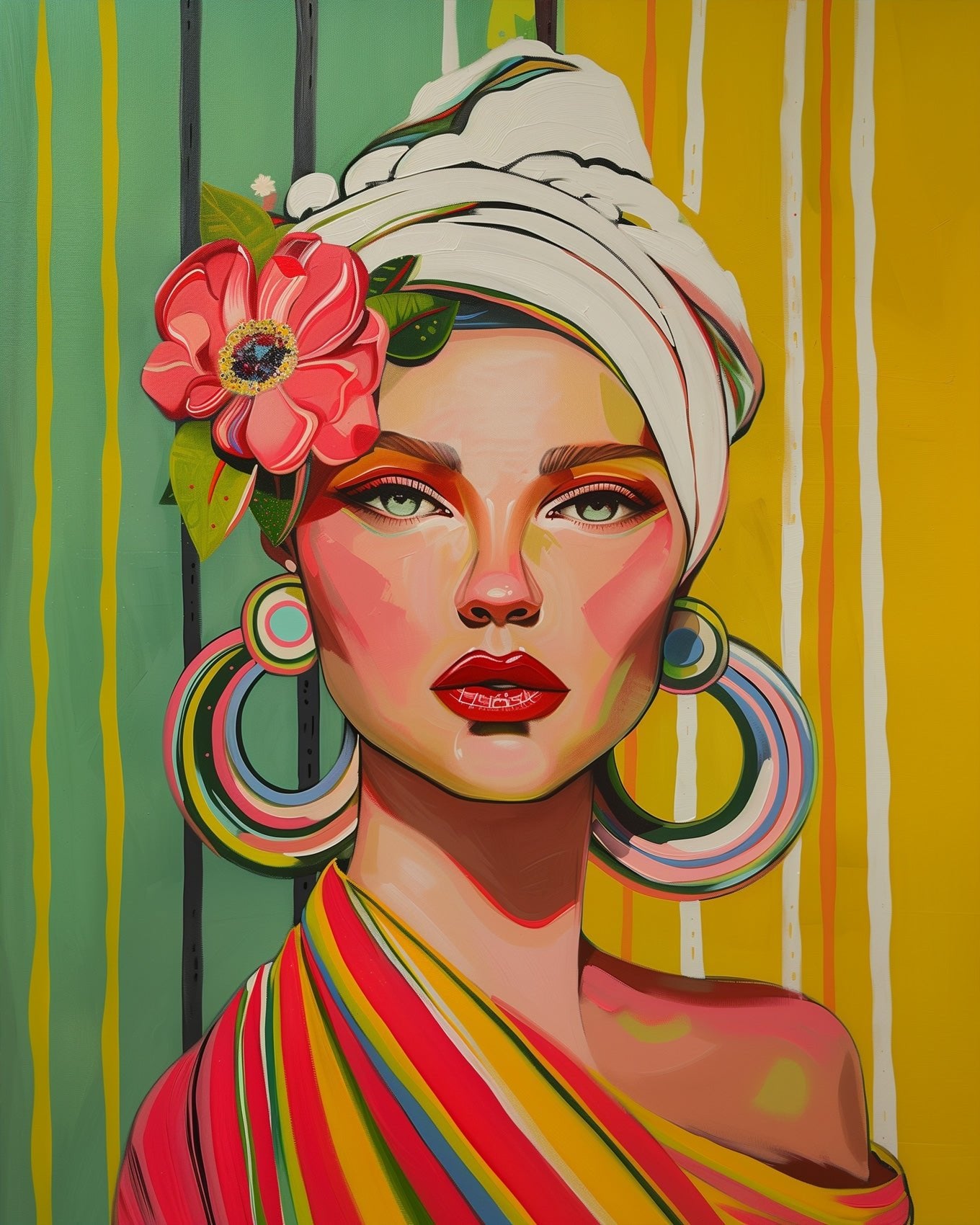 Fixed kit, 24 colors, 12x16in. Intricate pop-style Mexican lady. Perfect for stress relief and art lovers.