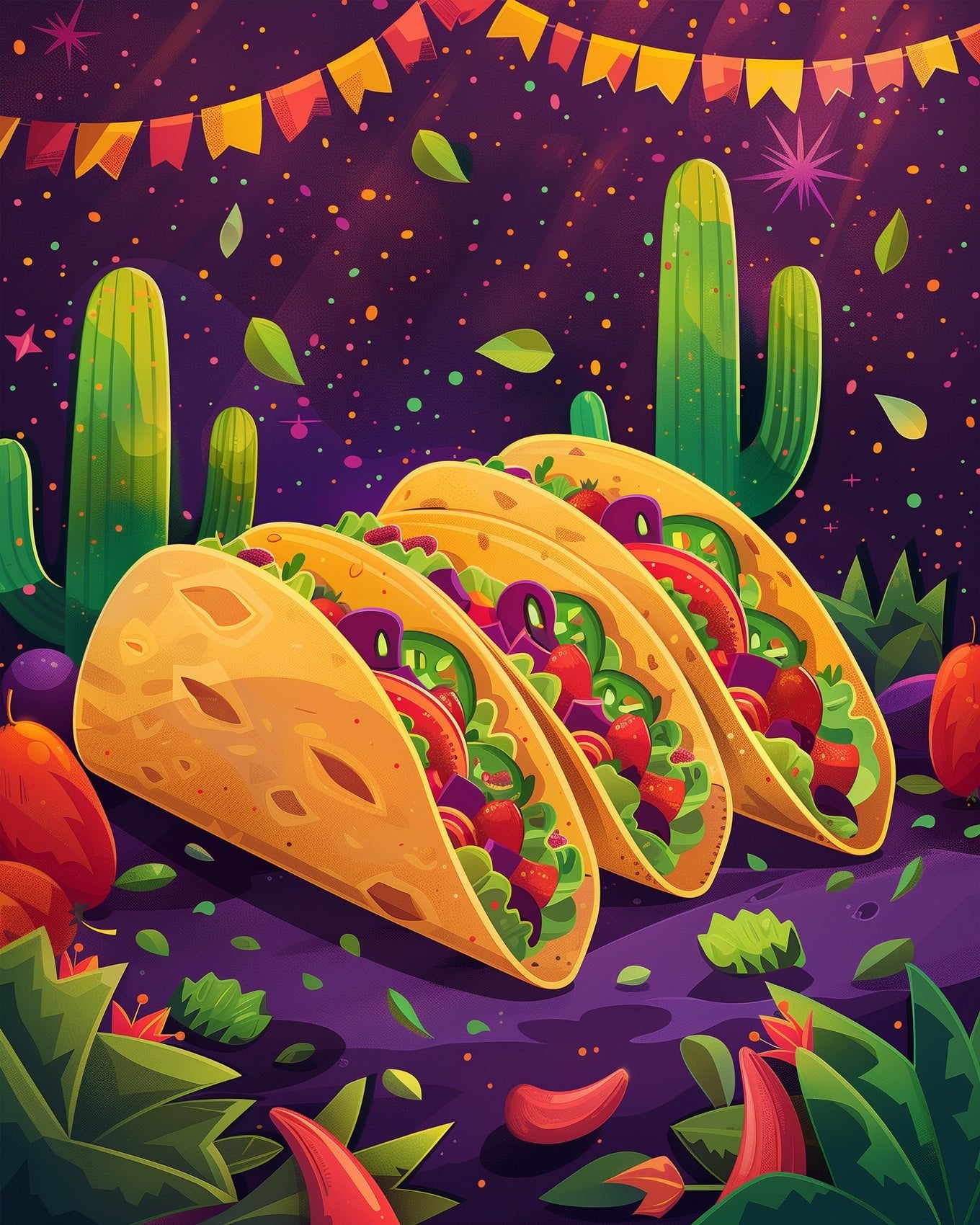 Vibrant taco art kit, 24 colors, 12x16in. Enjoy mindfulness with colorful Mexican themes.