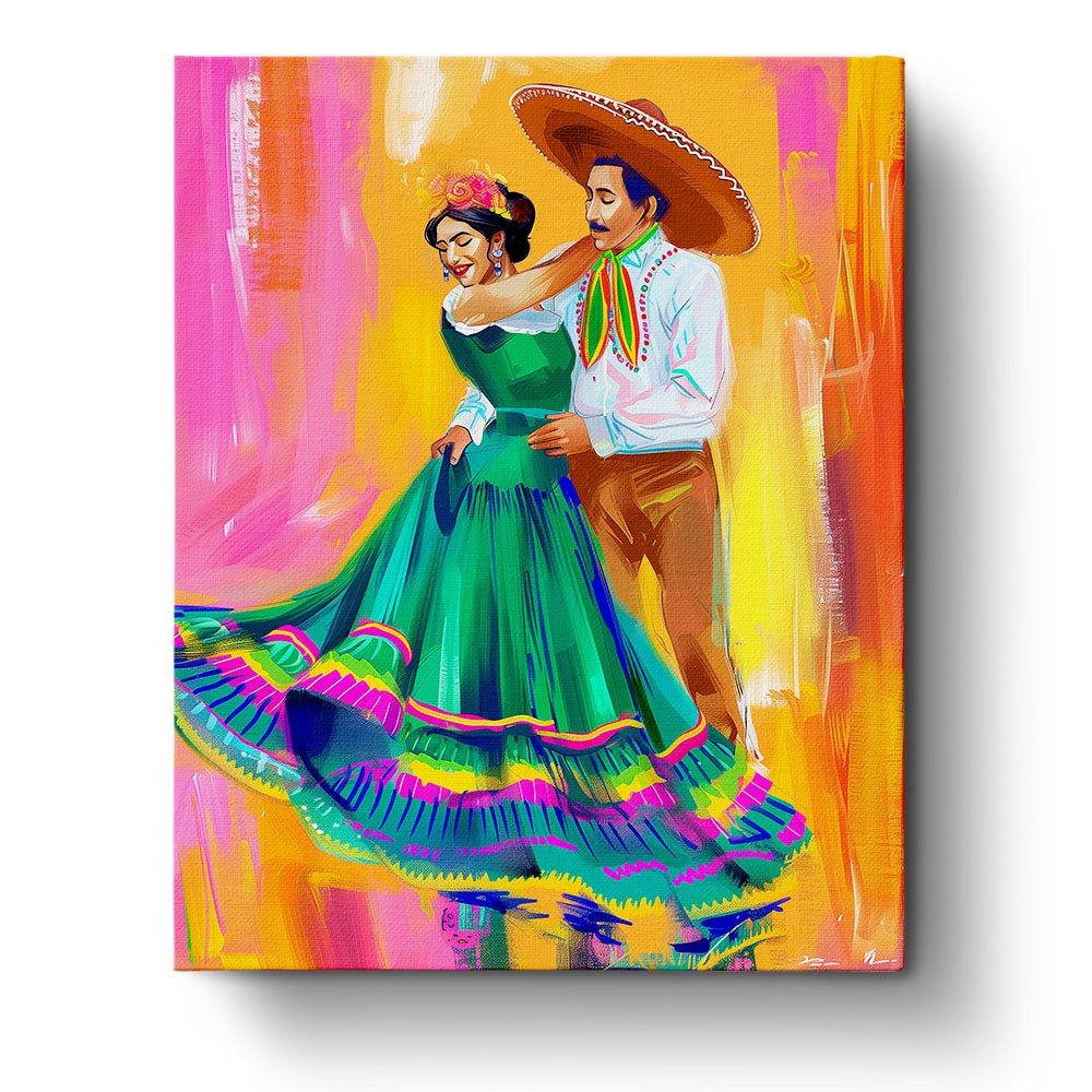 Fixed paint by numbers kit, 24 colors. Mexican dancers in vibrant attire. Perfect for relaxation and mindfulness.