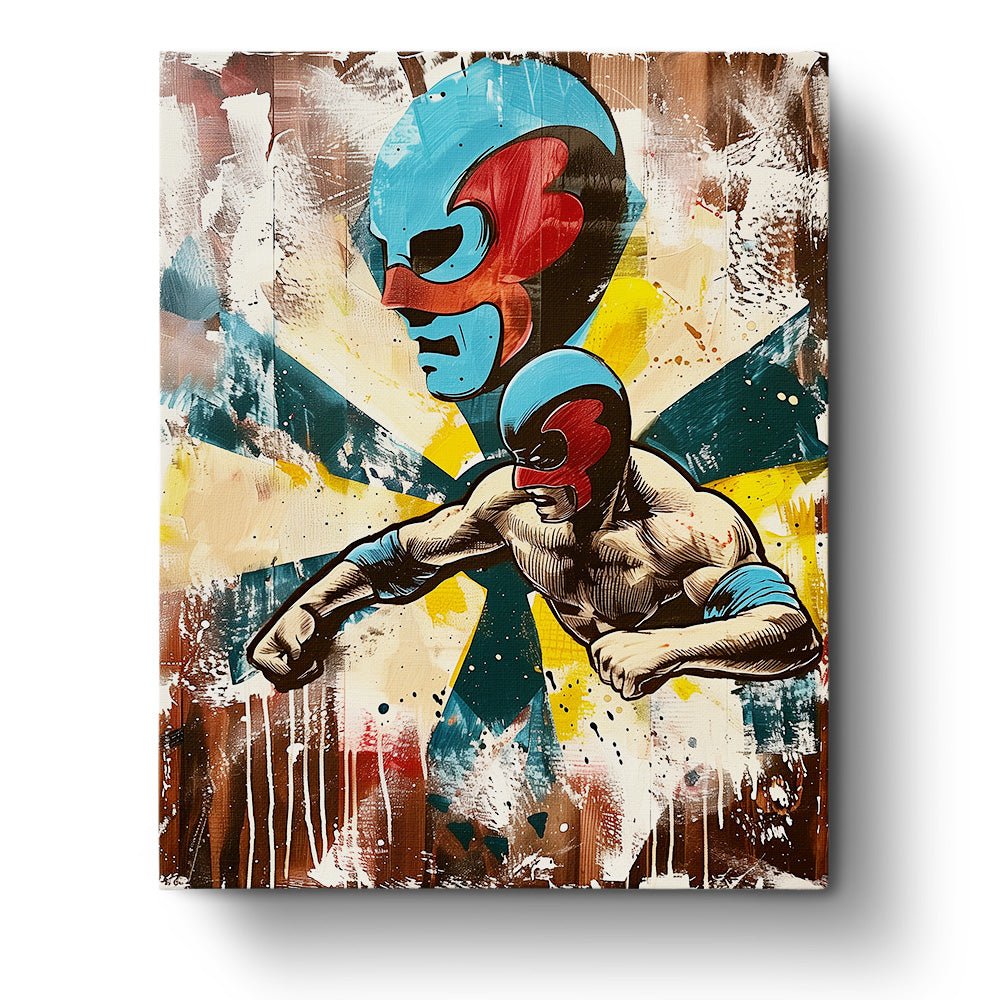 Fixed paint by numbers kit, 24 colors, 16x20in. Dynamic Mexican wrestler. Creative and calming experience.