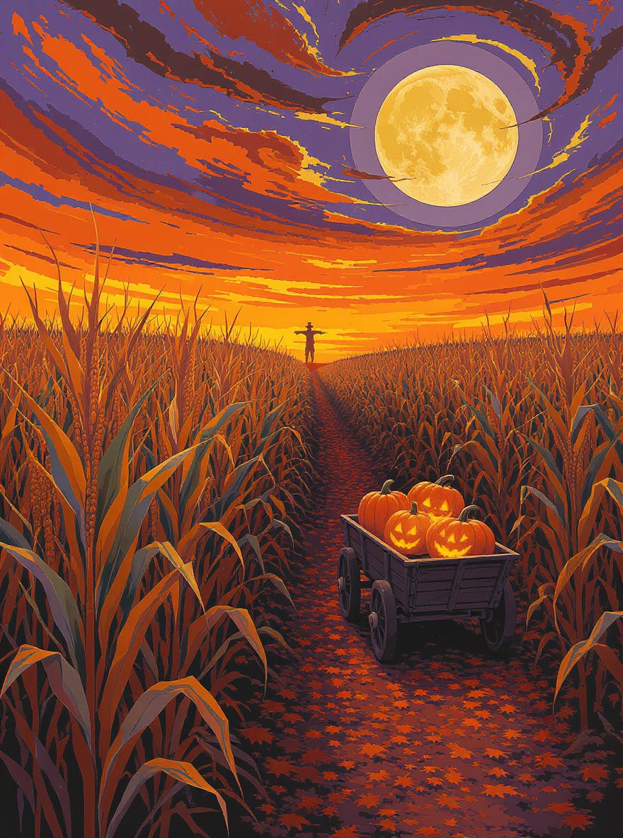 Moonlit Cornfield Adventure - Halloween - BestPaintByNumbers - Paint by Numbers Custom Kit