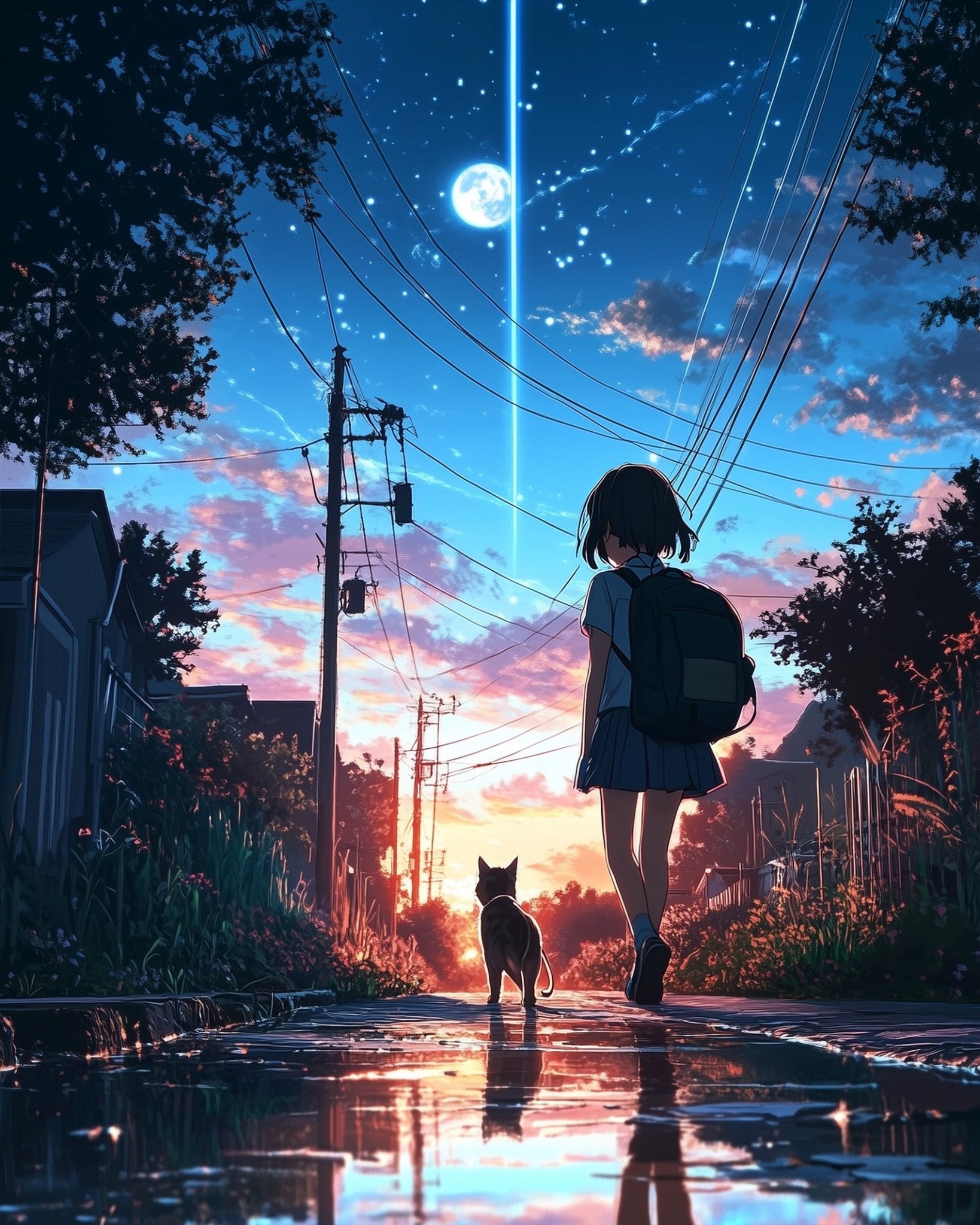 Moonlit Stroll with Cat - Lo - Fi - BestPaintByNumbers - Paint by Numbers Custom Kit