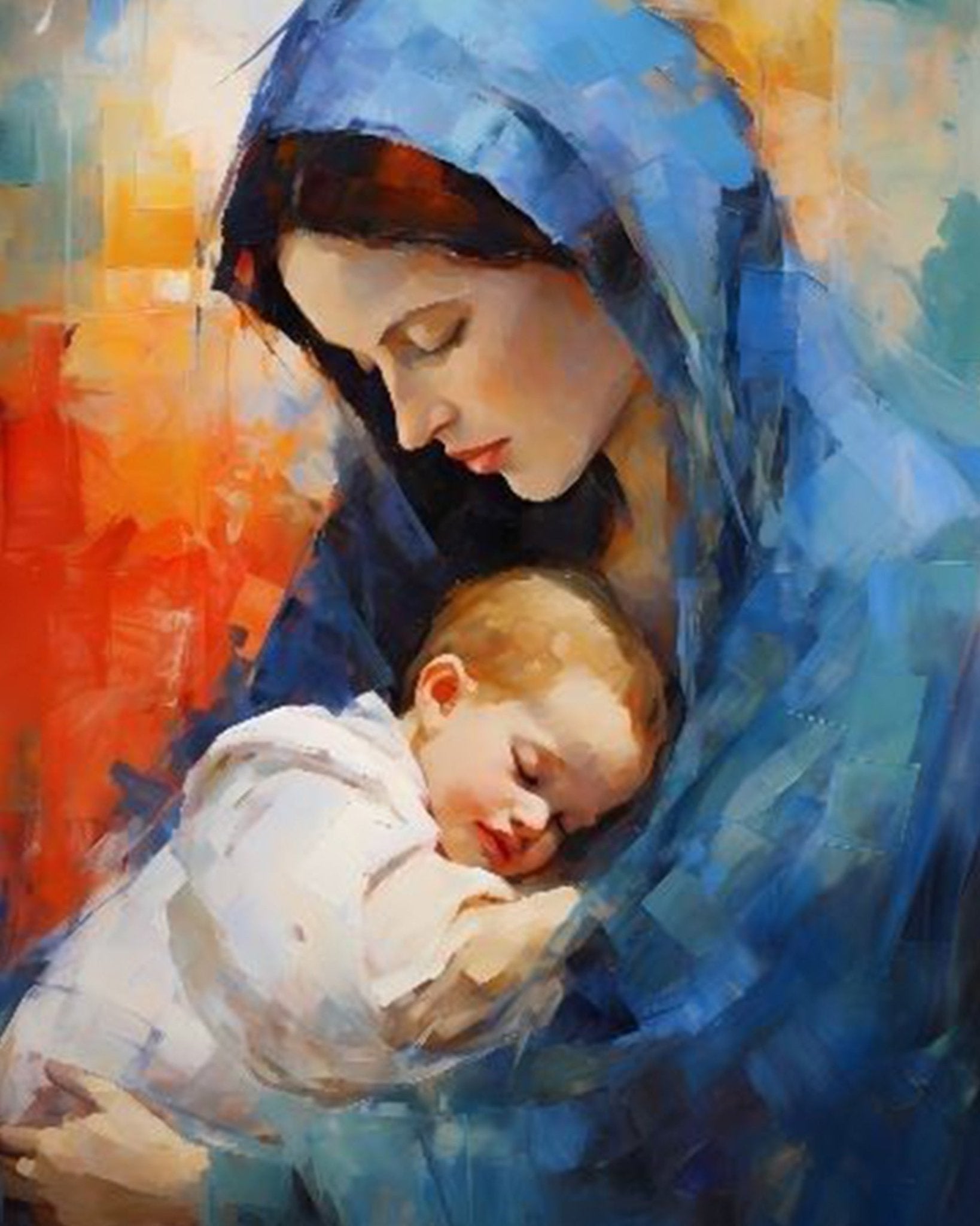 Mother and Child Embrace - Religion - BestPaintByNumbers - Paint by Numbers Custom Kit