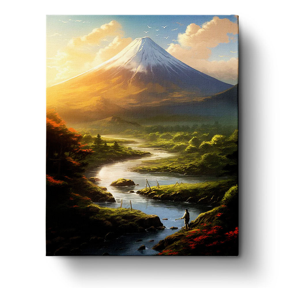 Fixed paint by numbers kit, 24 colors, 16x20in. Serene Mount Fuji landscape. Perfect for relaxation and mindfulness.