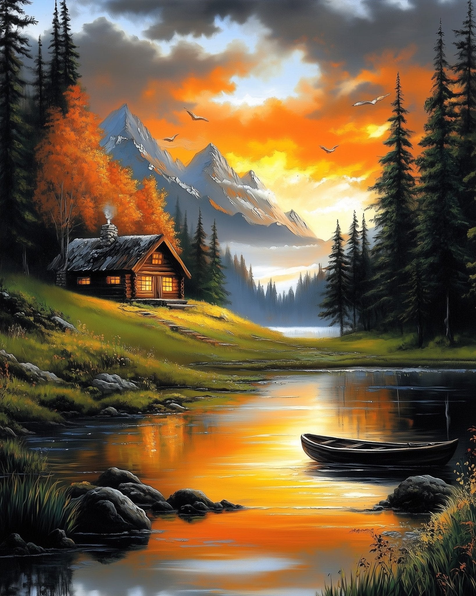 Mountain Cabin Retreat - Landscape - BestPaintByNumbers - Paint by Numbers Custom Kit