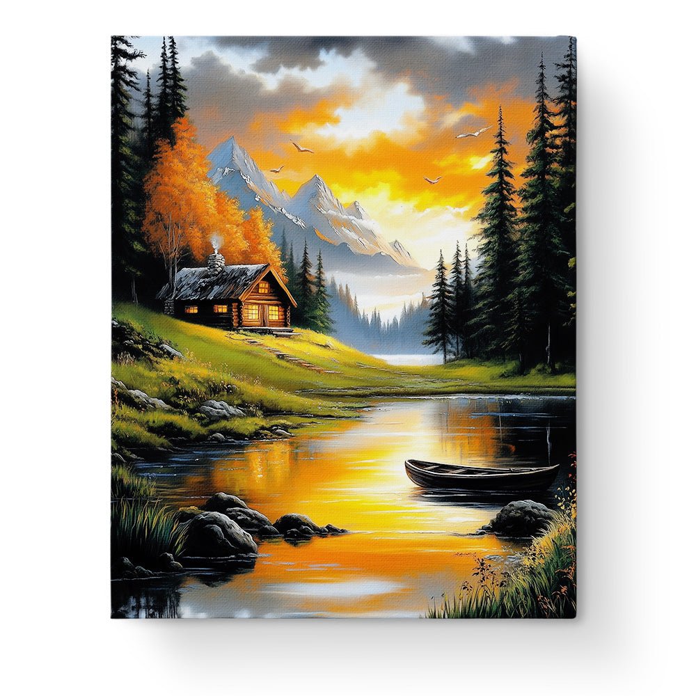 Mountain Cabin Retreat - Landscape - BestPaintByNumbers - Paint by Numbers Custom Kit