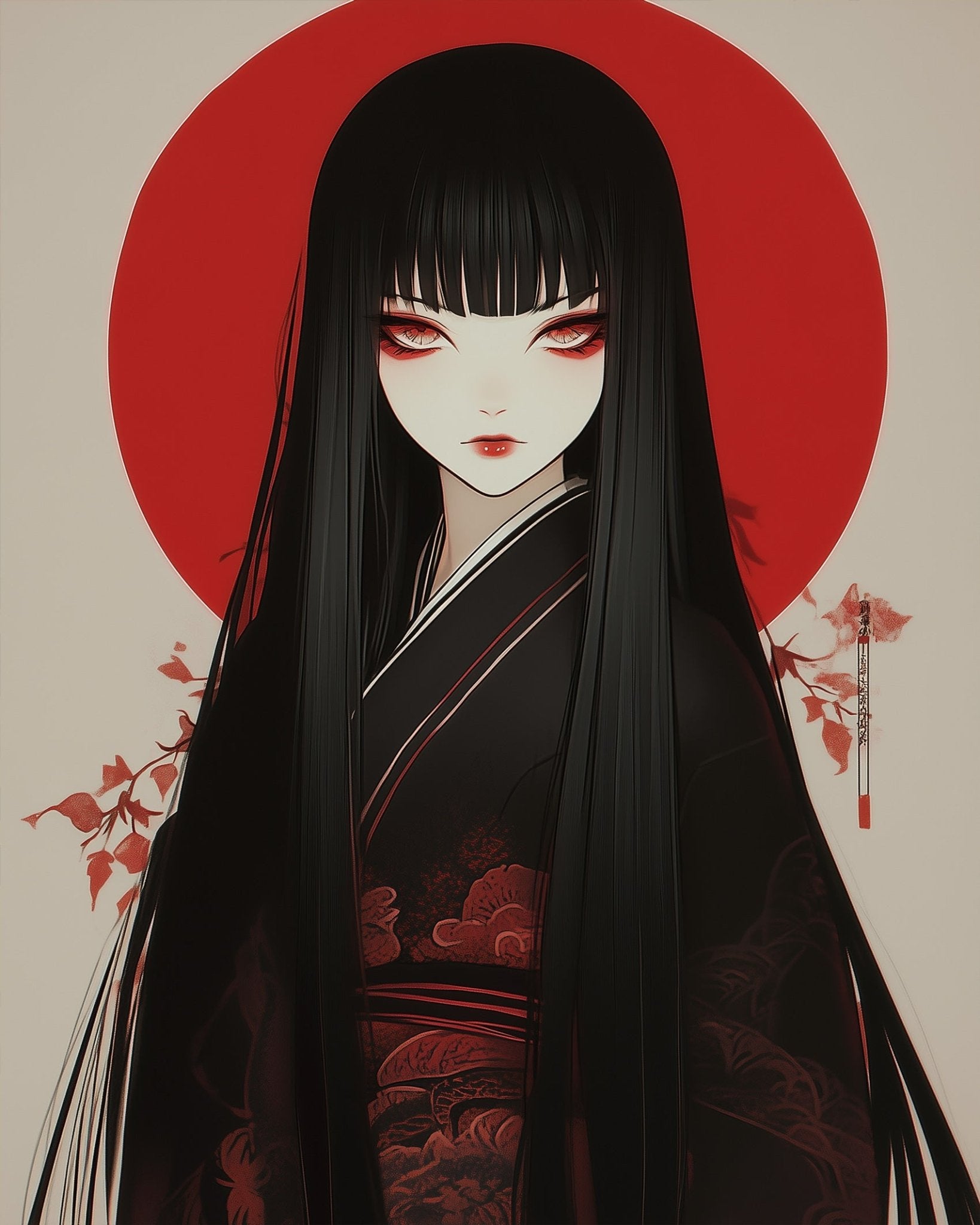 Mystical Geisha with Red Sun - Asian Art - BestPaintByNumbers - Paint by Numbers Custom Kit