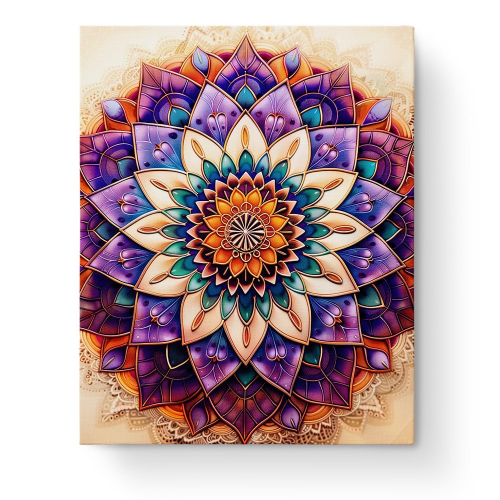 Fixed kit, 24 colors, 16x20in. Mystical Lotus design with vibrant patterns for a relaxing painting experience.