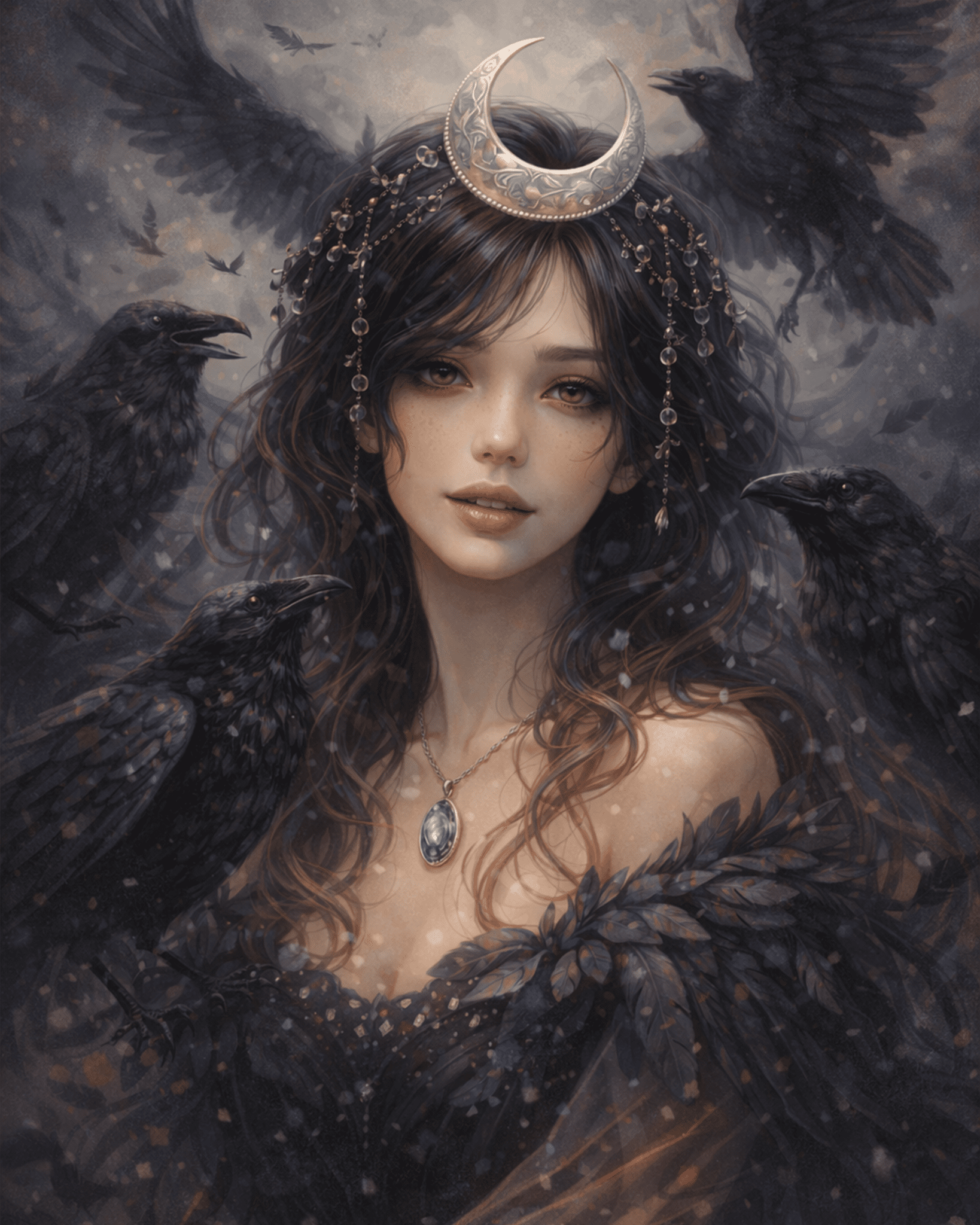 Mystical Raven Woman - Floral Women - BestPaintByNumbers - Paint by Numbers Custom Kit