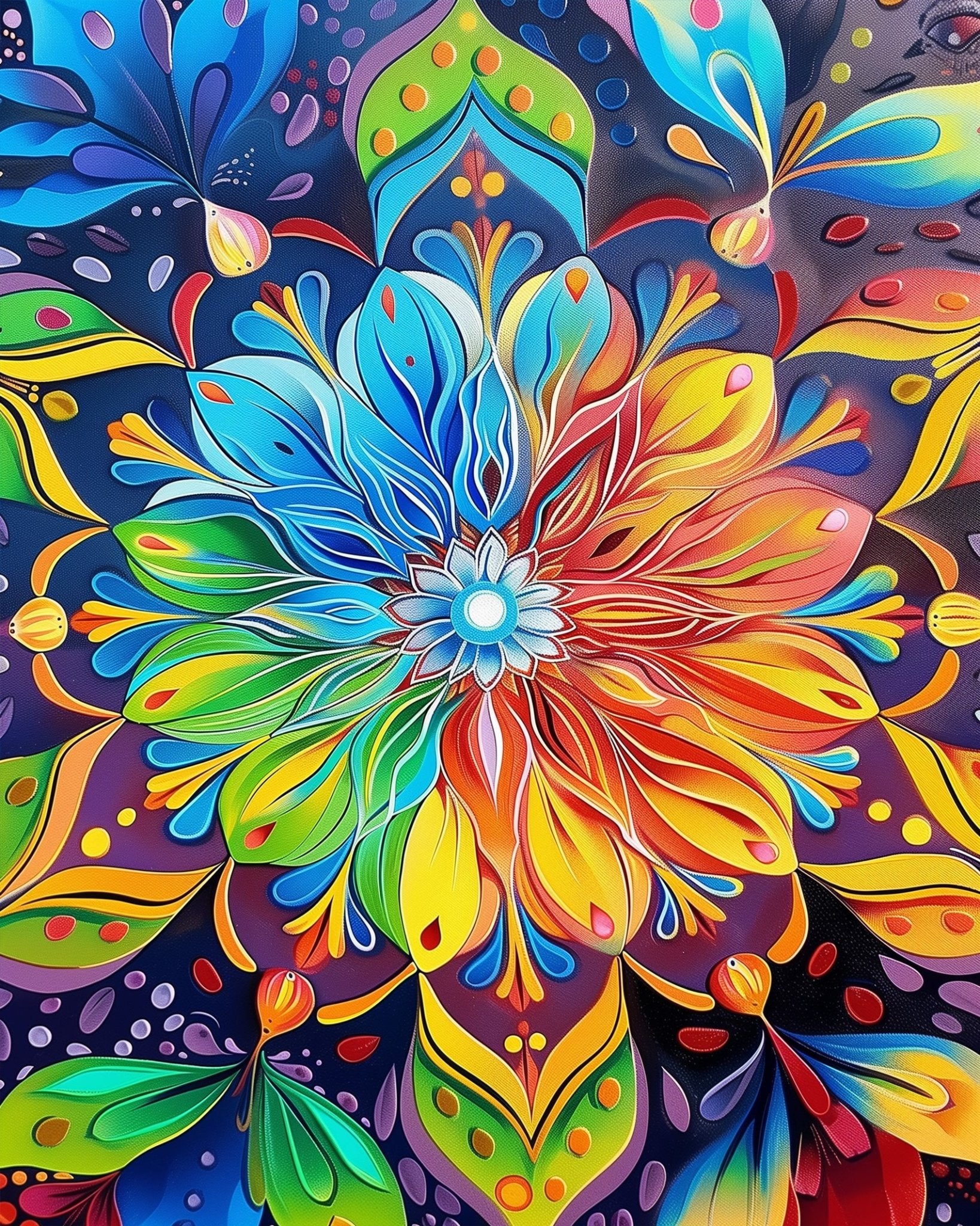 Fixed paint by numbers kit, 24 colors, 16x20in. Colorful mandala design. Offers a mindful escape and relaxing art experience.