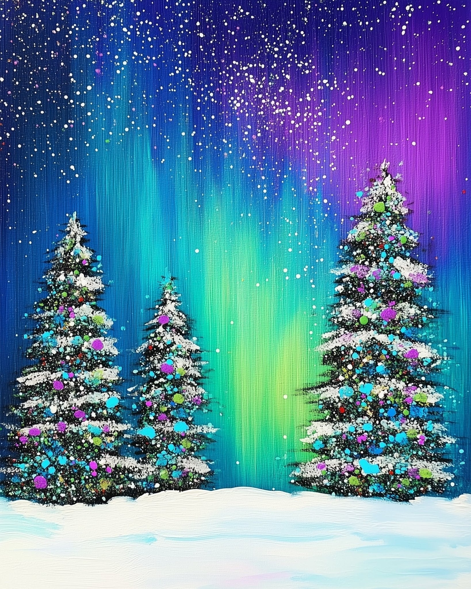Northern Lights Christmas Trees - Christmas - BestPaintByNumbers - Paint by Numbers Custom Kit