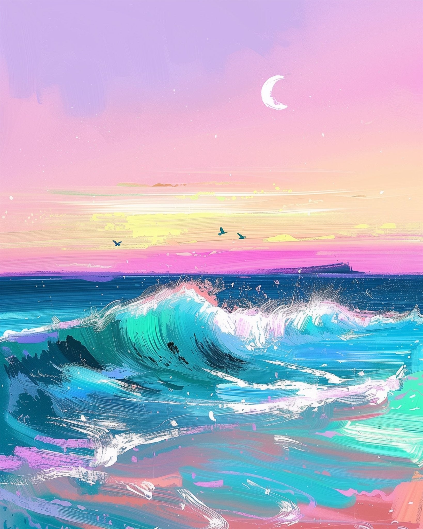 Fixed kit, 24 colors. Dynamic ocean waves scene for creativity. Ideal for stress relief and mindfulness.
