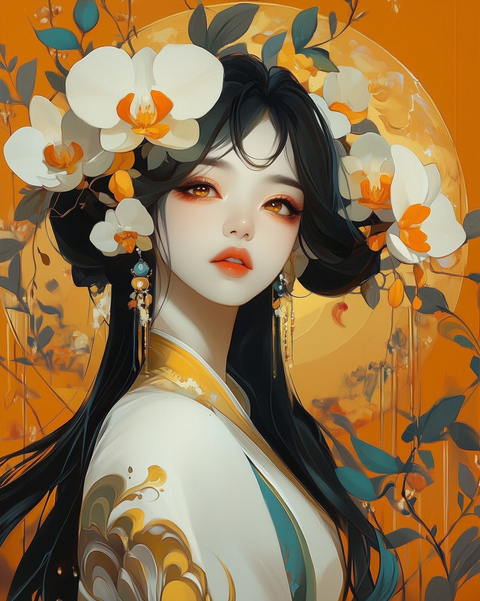 Orchid Elegance Portrait - Floral Women - BestPaintByNumbers - Paint by Numbers Custom Kit