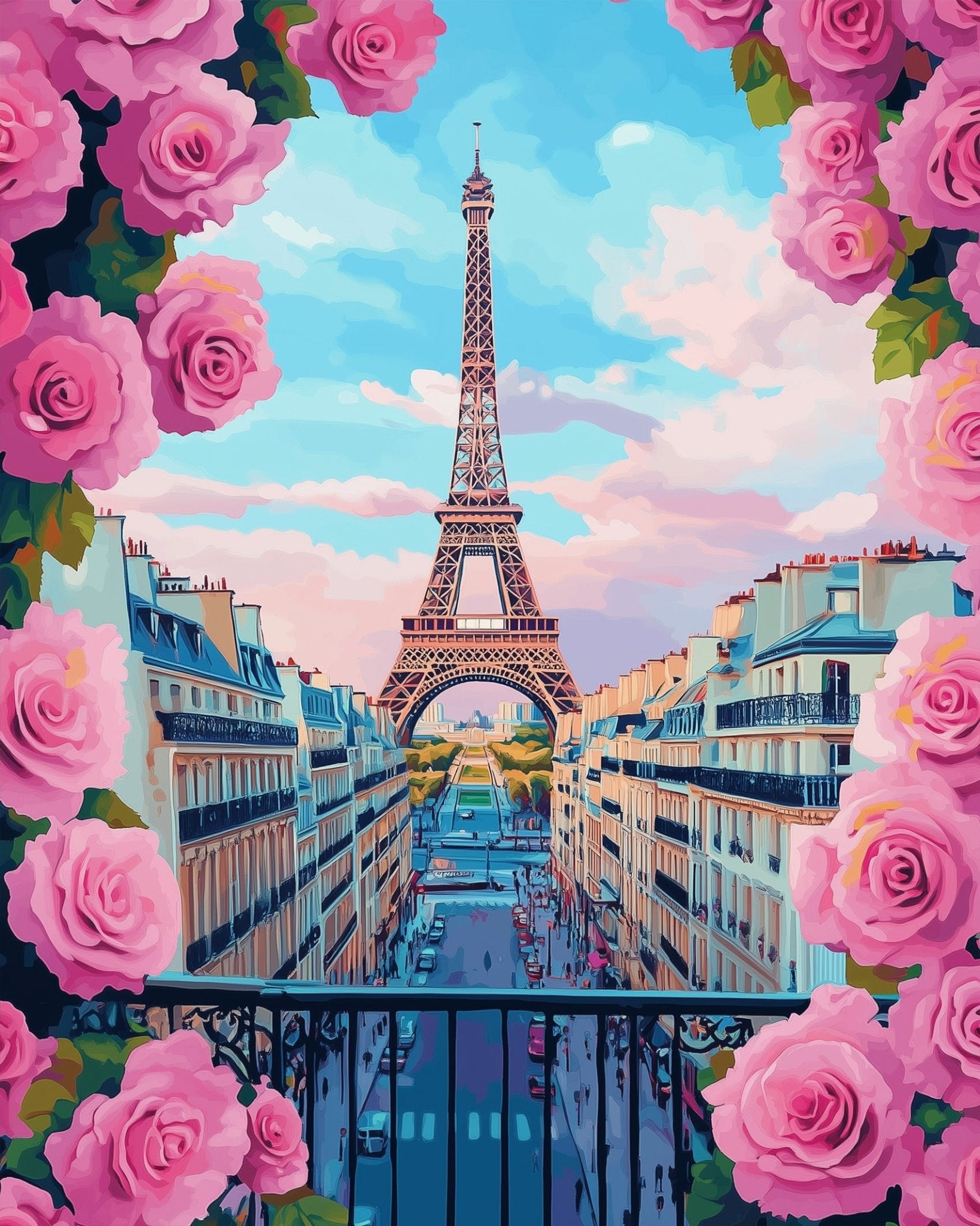 Parisian Rose Balcony View - Places - BestPaintByNumbers - Paint by Numbers Custom Kit