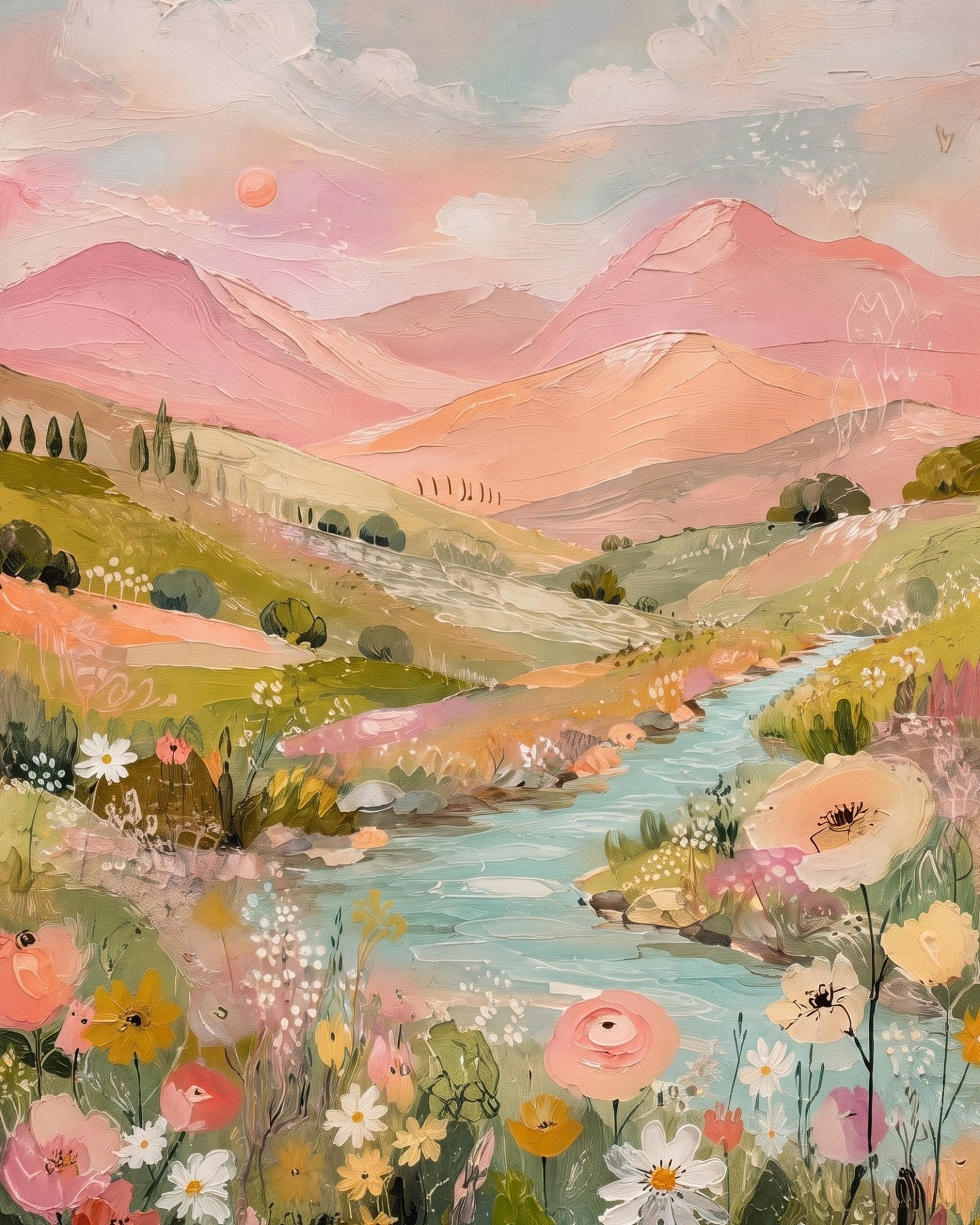 Pastel Mountain Stream - Landscape - BestPaintByNumbers - Paint by Numbers Custom Kit