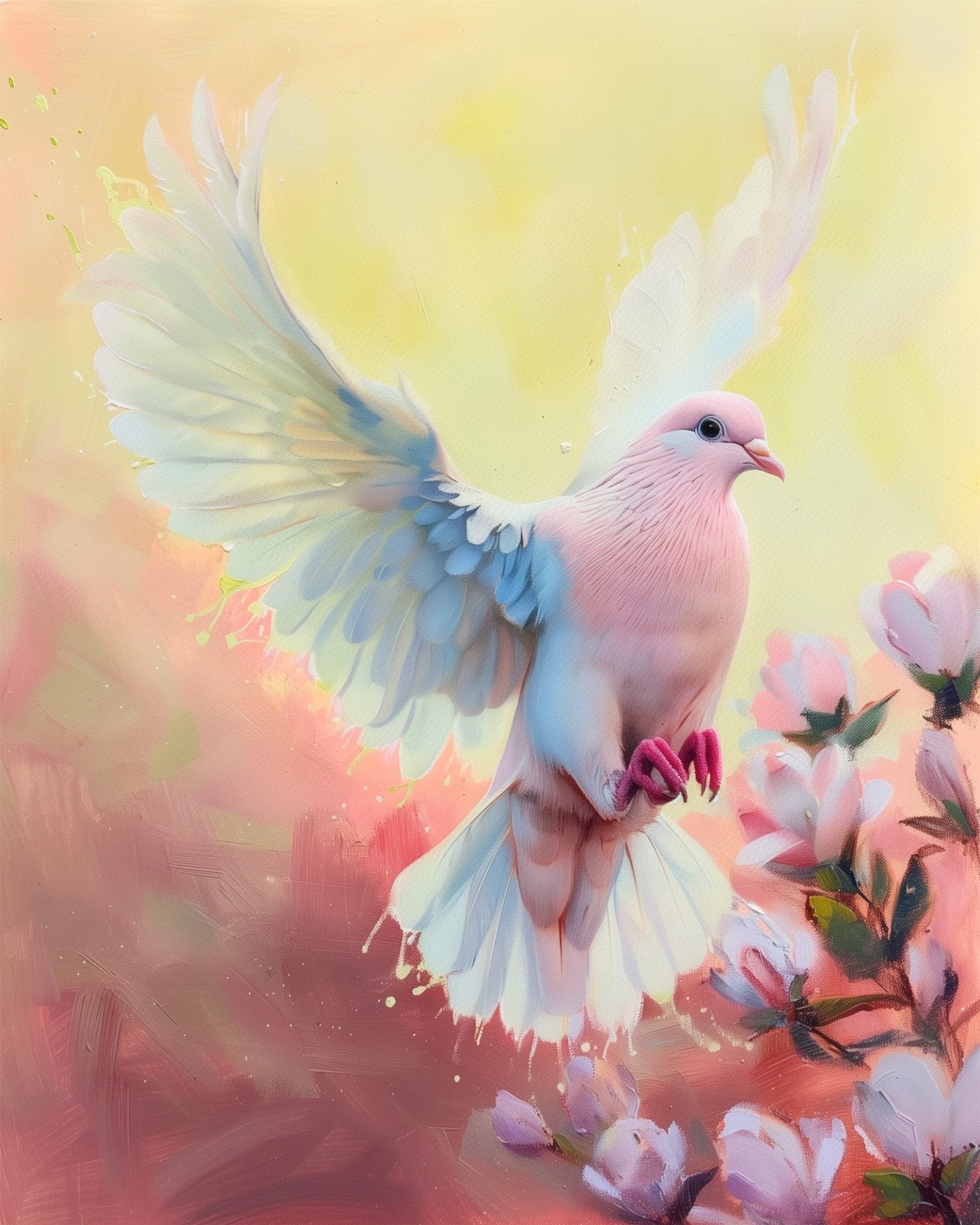 Fixed kit, 24 colors, 12x16in. Graceful dove with floral accents. Relax and paint for tranquility. BestPaintByNumbers.