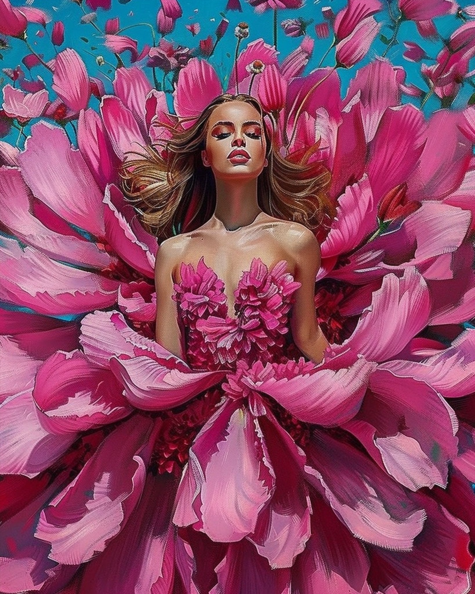 Pink Petal Embrace - Floral Women - BestPaintByNumbers - Paint by Numbers Custom Kit