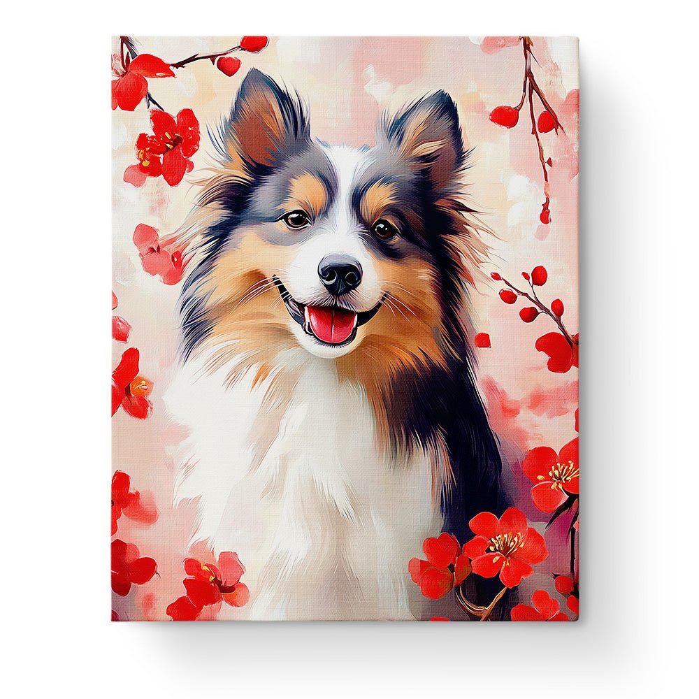 Playful Collie Among Blossoms - Dogs - BestPaintByNumbers - Paint by Numbers Custom Kit