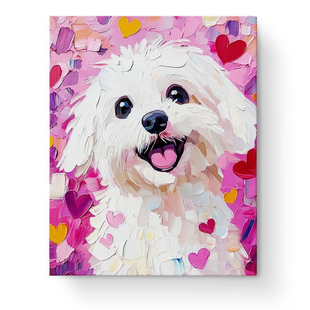 Playful Puppy with Hearts - Dogs - BestPaintByNumbers - Paint by Numbers Custom Kit