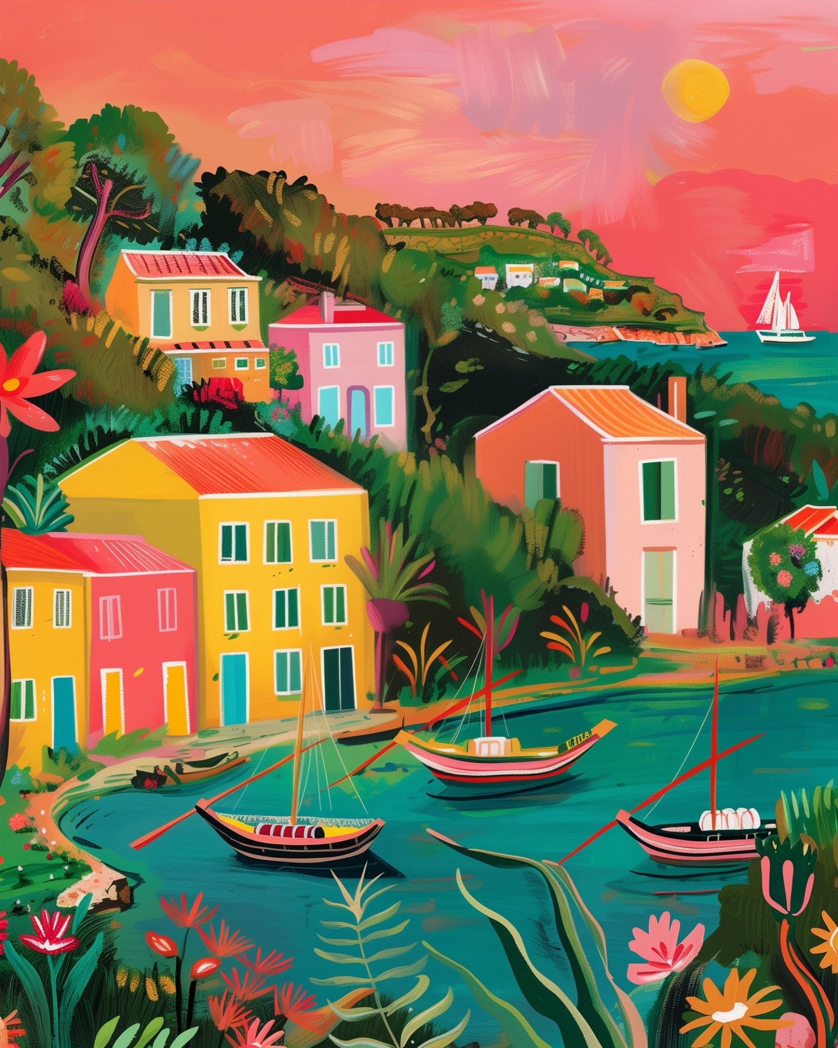 Fixed kit, 24 colors, 16x20in. Scenic Porto landscape with vibrant hues. Perfect for stress relief and artistic joy.