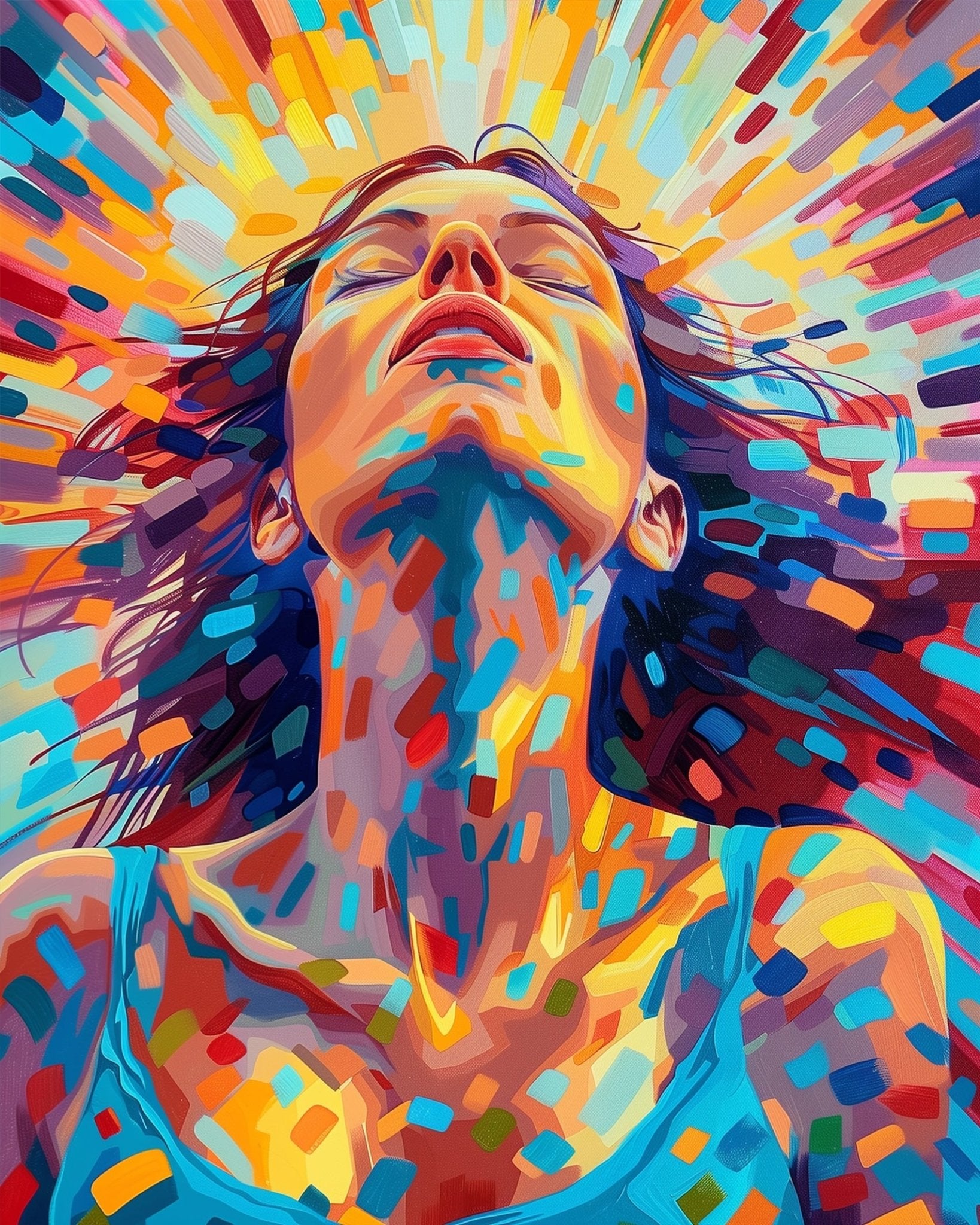 Vivid 24-color fixed kit, 16x20in. Expressive portrait with bold patterns. Ideal for stress relief and creative joy.