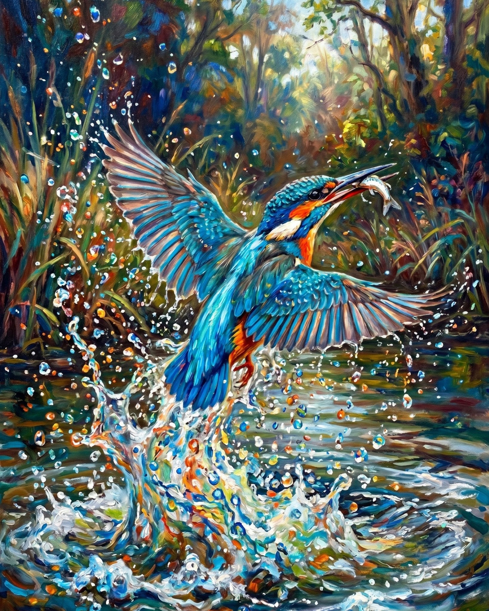 Radiant Kingfisher Splash - Animals - BestPaintByNumbers - Paint by Numbers Custom Kit