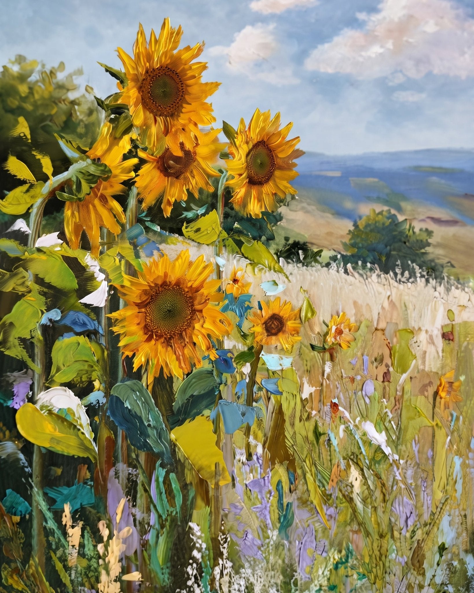 Radiant Sunflowers in Bloom - Flowers - BestPaintByNumbers - Paint by Numbers Custom Kit
