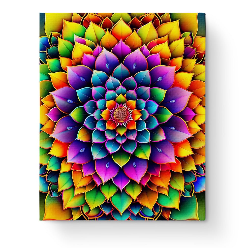 Fixed paint by numbers kit, 24 colors. Vivid mandala design. Ideal for relaxation and creative therapy.