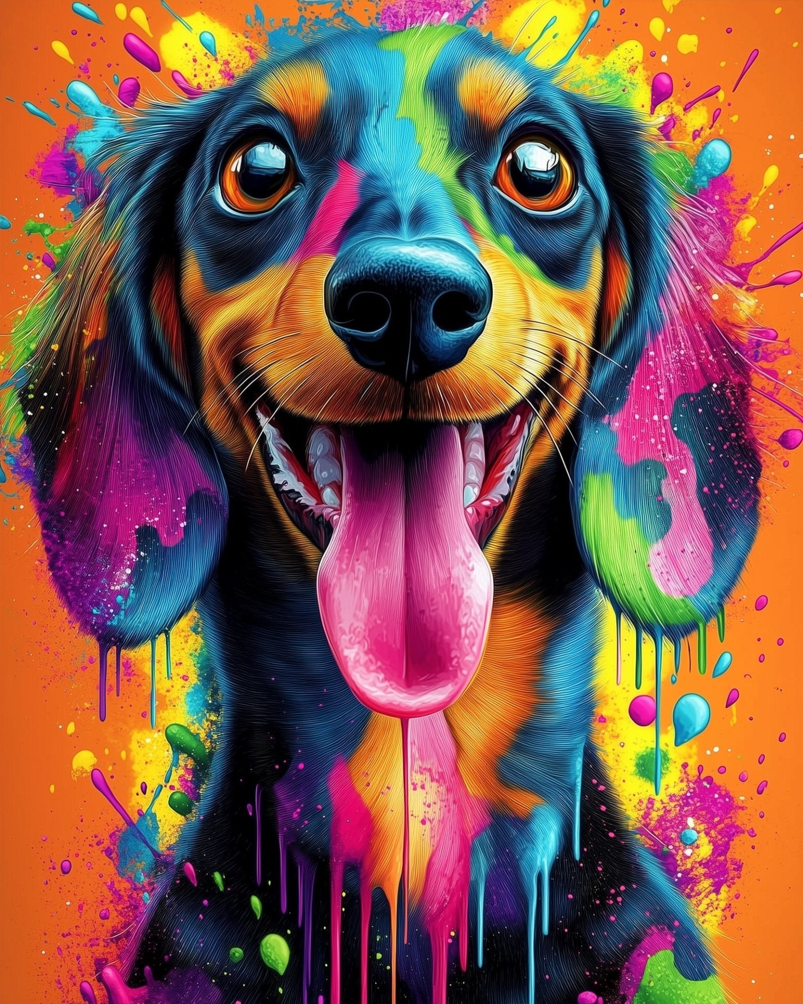 Rainbow Dachshund Delight - Dogs - BestPaintByNumbers - Paint by Numbers Custom Kit