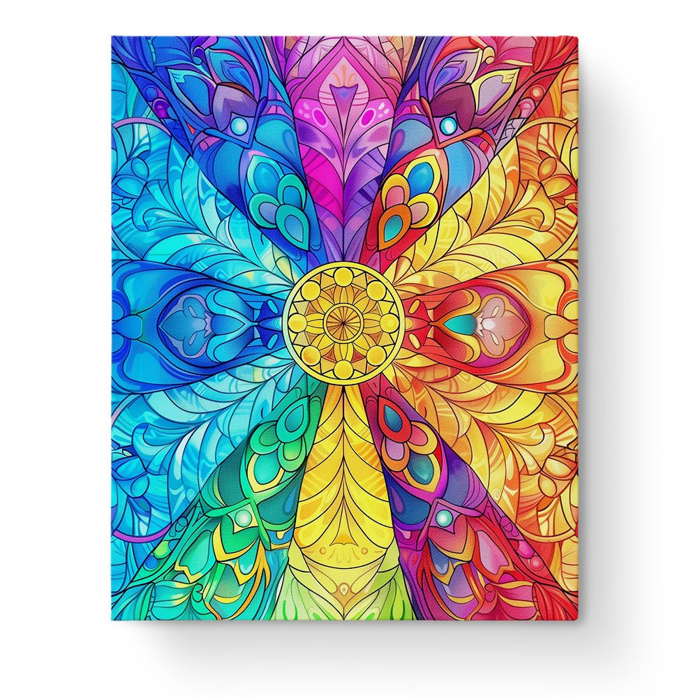 Fixed paint by numbers kit with 24 colors, 16x20 inches. Vibrant mandala design with intricate patterns. Relaxing and creative.