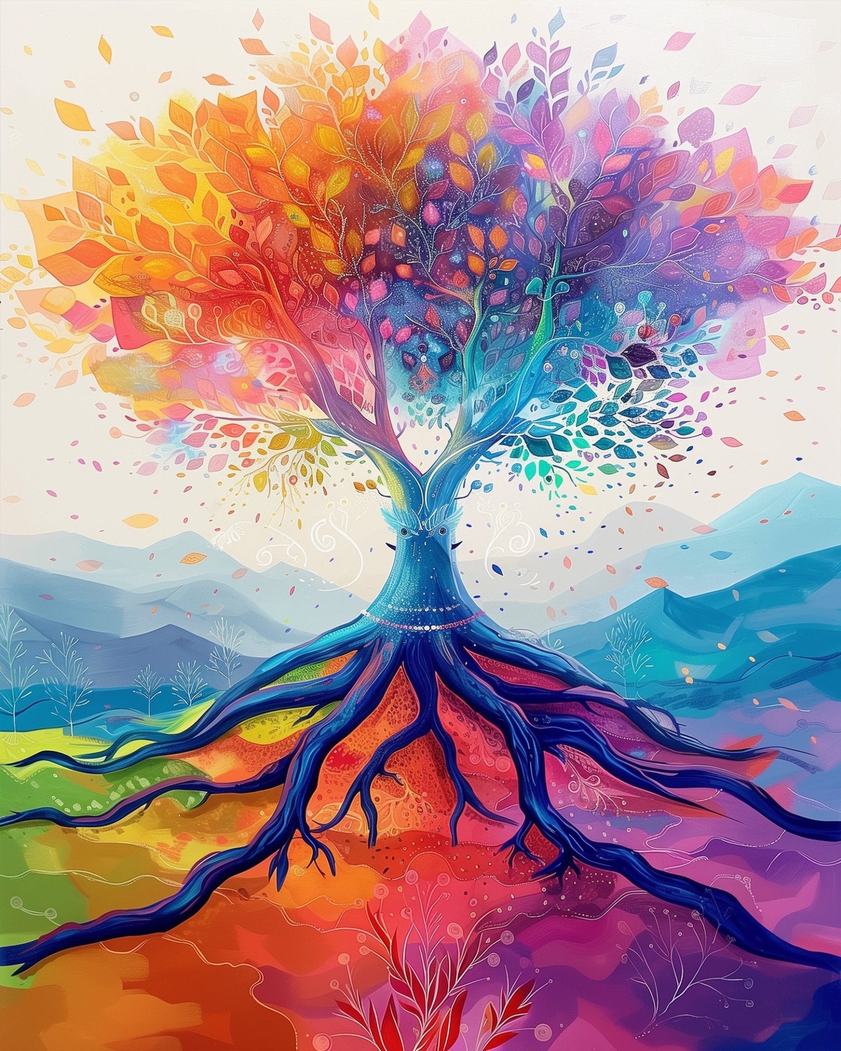 Fixed kit, 24 colors, 12x16in. Vibrant tree in bold strokes. Ideal for relaxation and creativity. BestPaintByNumbers.