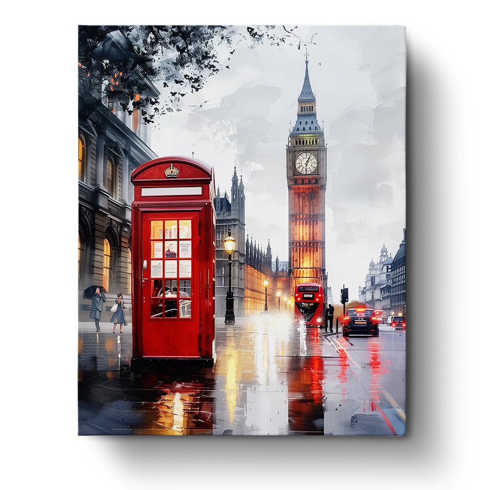 Fixed kit with 24 colors, 16x20in. Iconic London scene, mindful painting for relaxation.