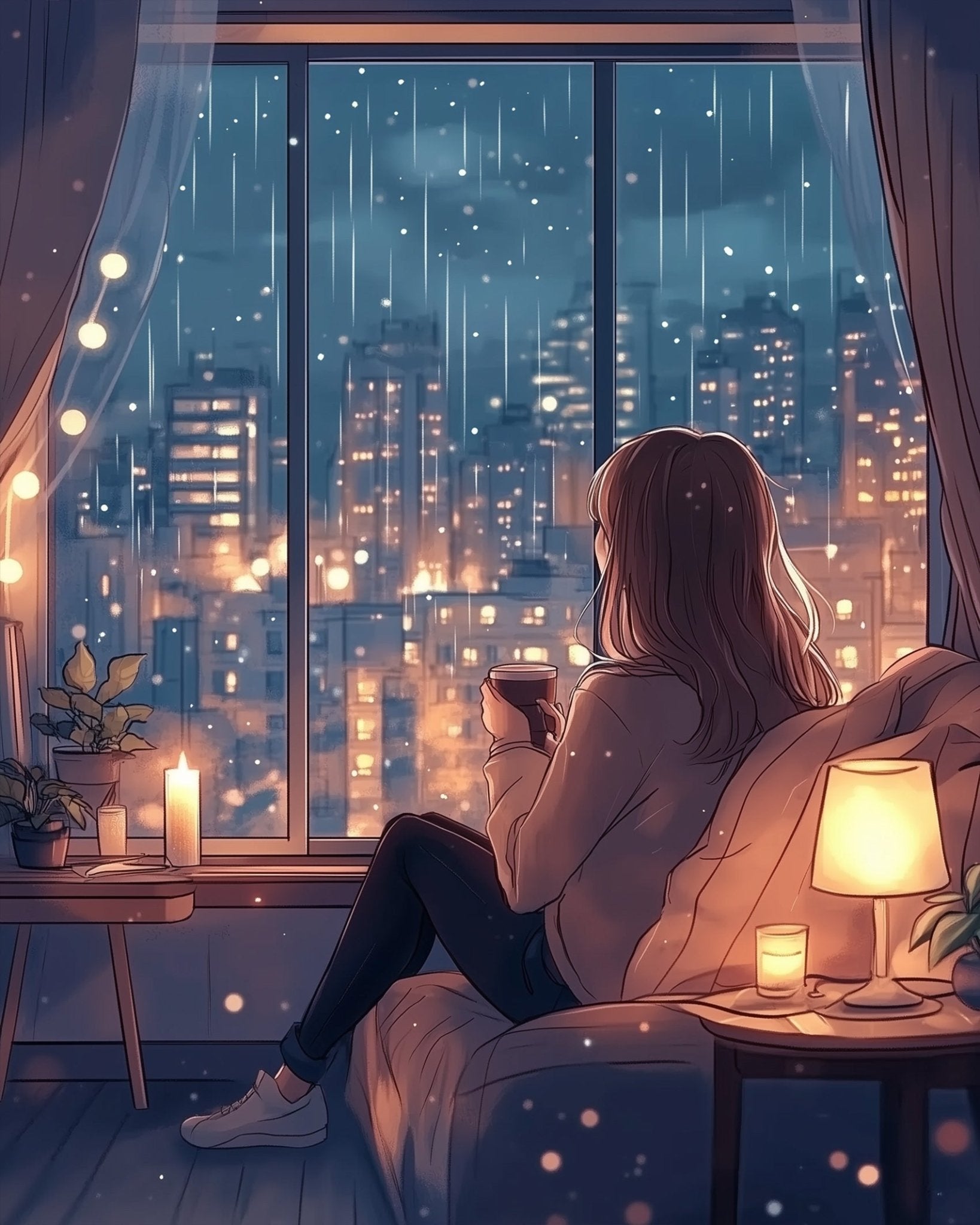 Rainy Evening Reflection - Lo - Fi - BestPaintByNumbers - Paint by Numbers Custom Kit