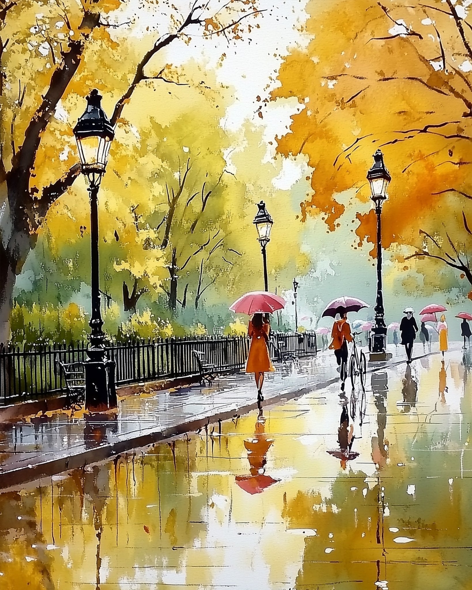 Rainy Stroll in Autumn Park - Impressionist - BestPaintByNumbers - Paint by Numbers Custom Kit