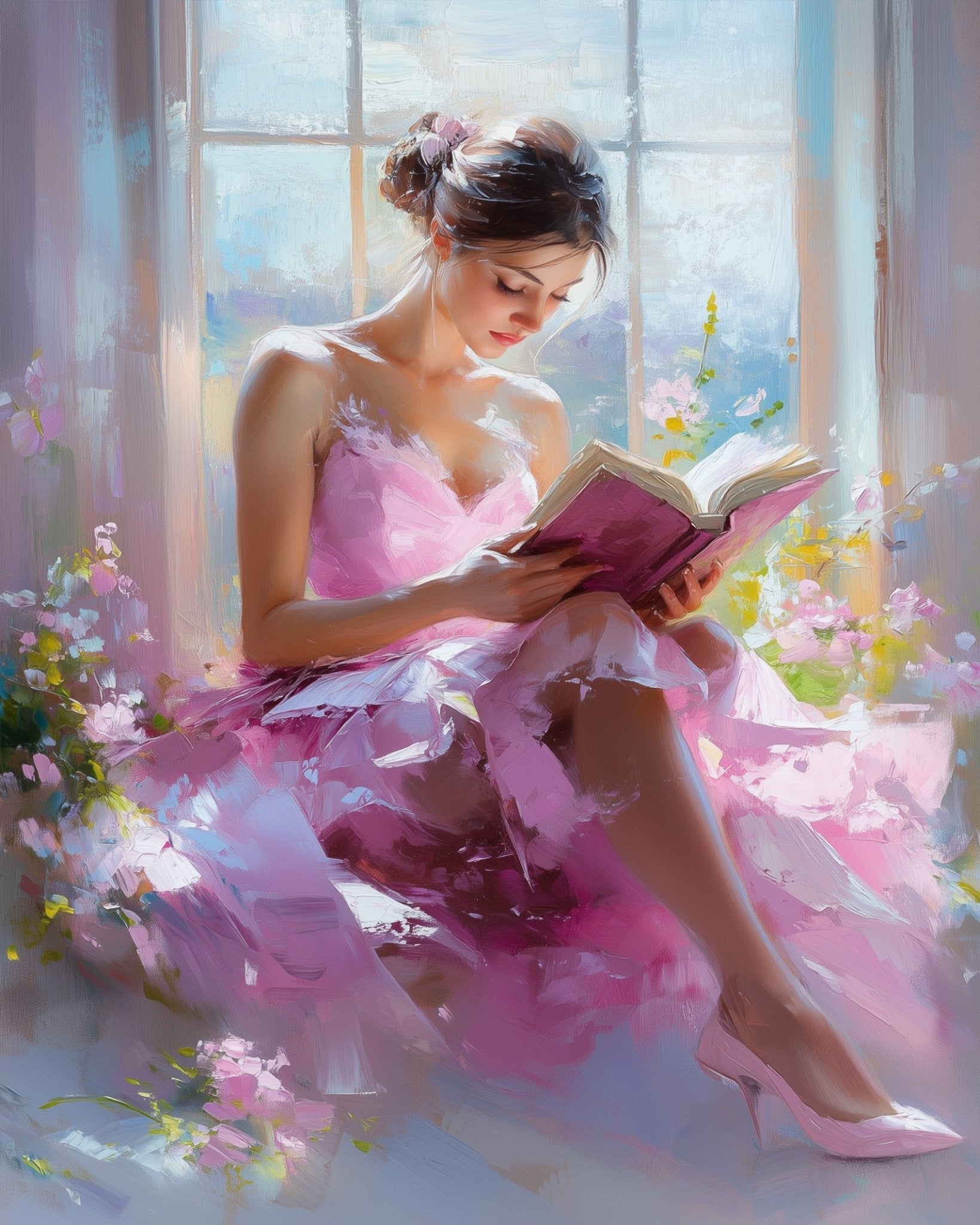 Reading in Pink Dress - Impressionist - BestPaintByNumbers - Paint by Numbers Custom Kit
