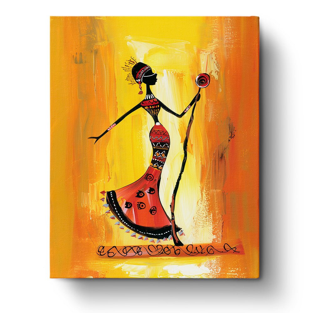 Regal African Woman Paint by Numbers Kit Vibrant Tribal Staff Art