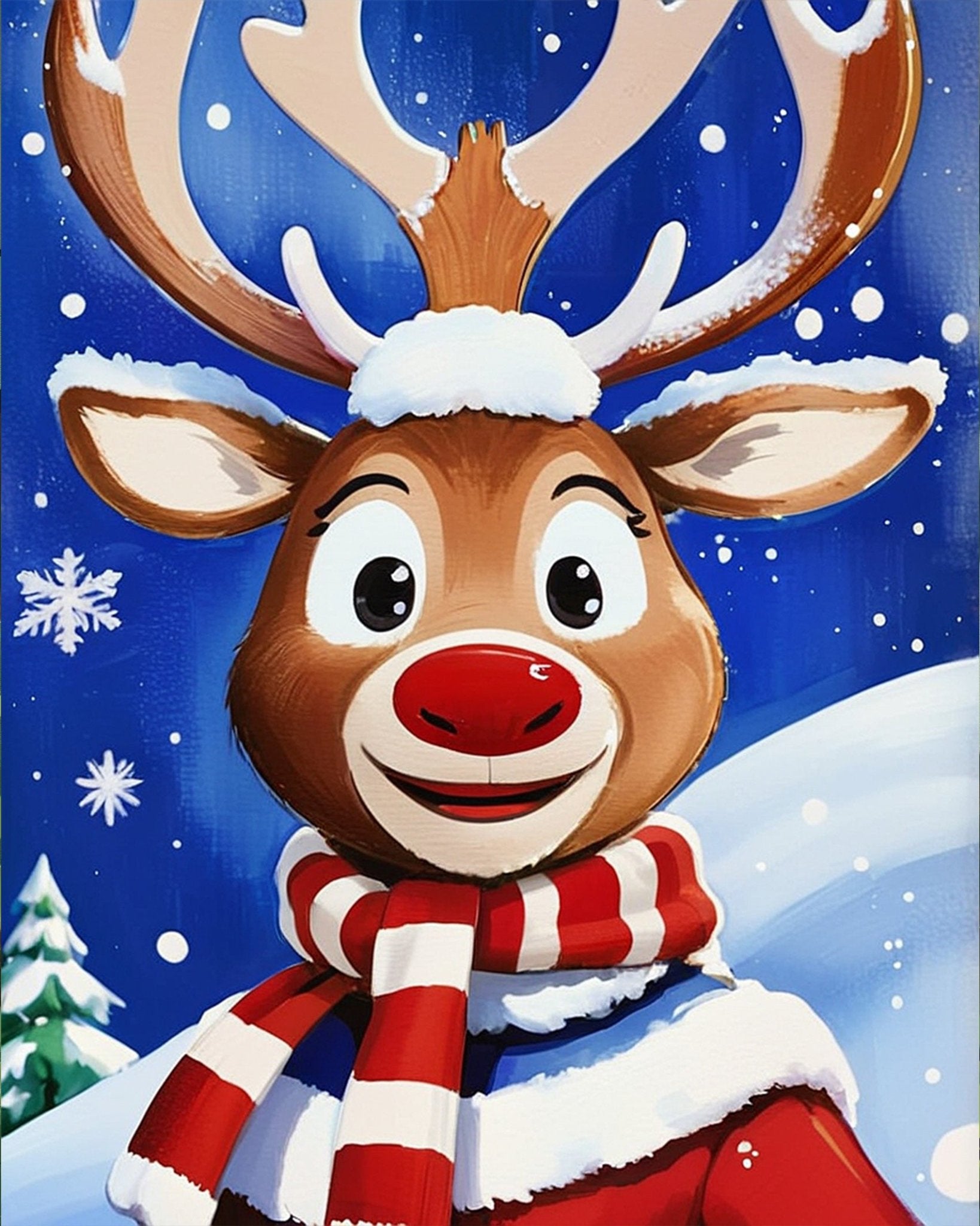 Fixed kit, 24 colors, 12x16in. Festive reindeer with bright colors. Perfect holiday gift for mindful painting fun.