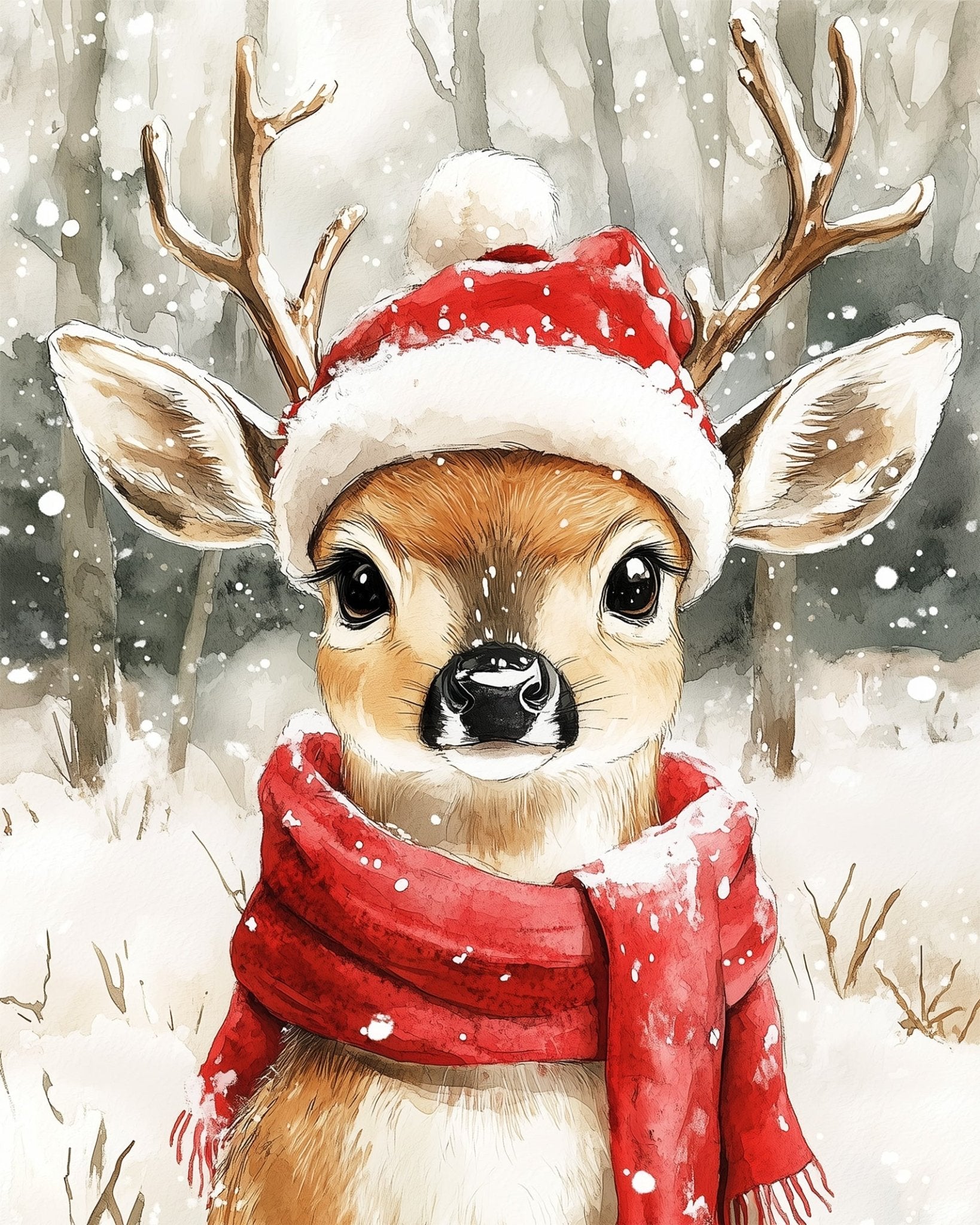 Reindeer in Snowy Forest - Christmas - BestPaintByNumbers - Paint by Numbers Custom Kit