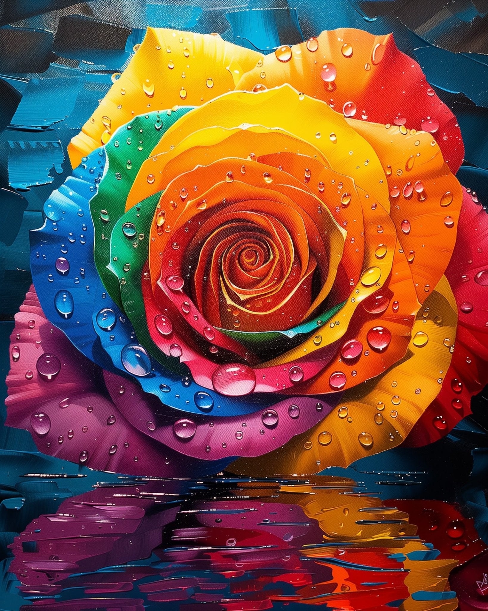 Fixed kit, 24 colors, 16x20in. Stunning rose in vibrant hues. A relaxing and creative activity for any art lover.