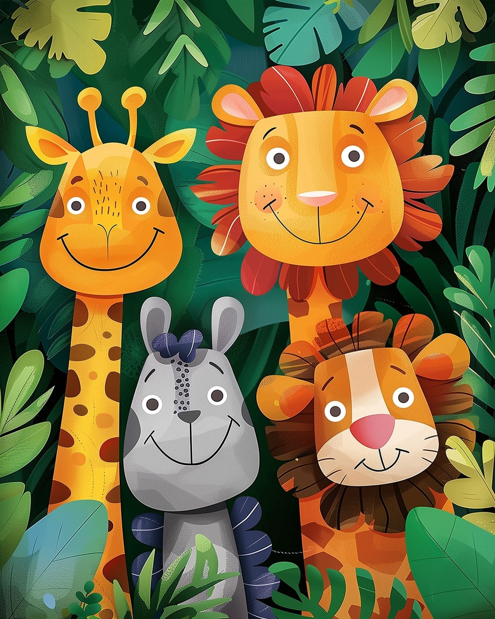 Fixed kit, 24 colors, 12x16in. Vibrant jungle animals with bold patterns. Perfect for fun and relaxation.