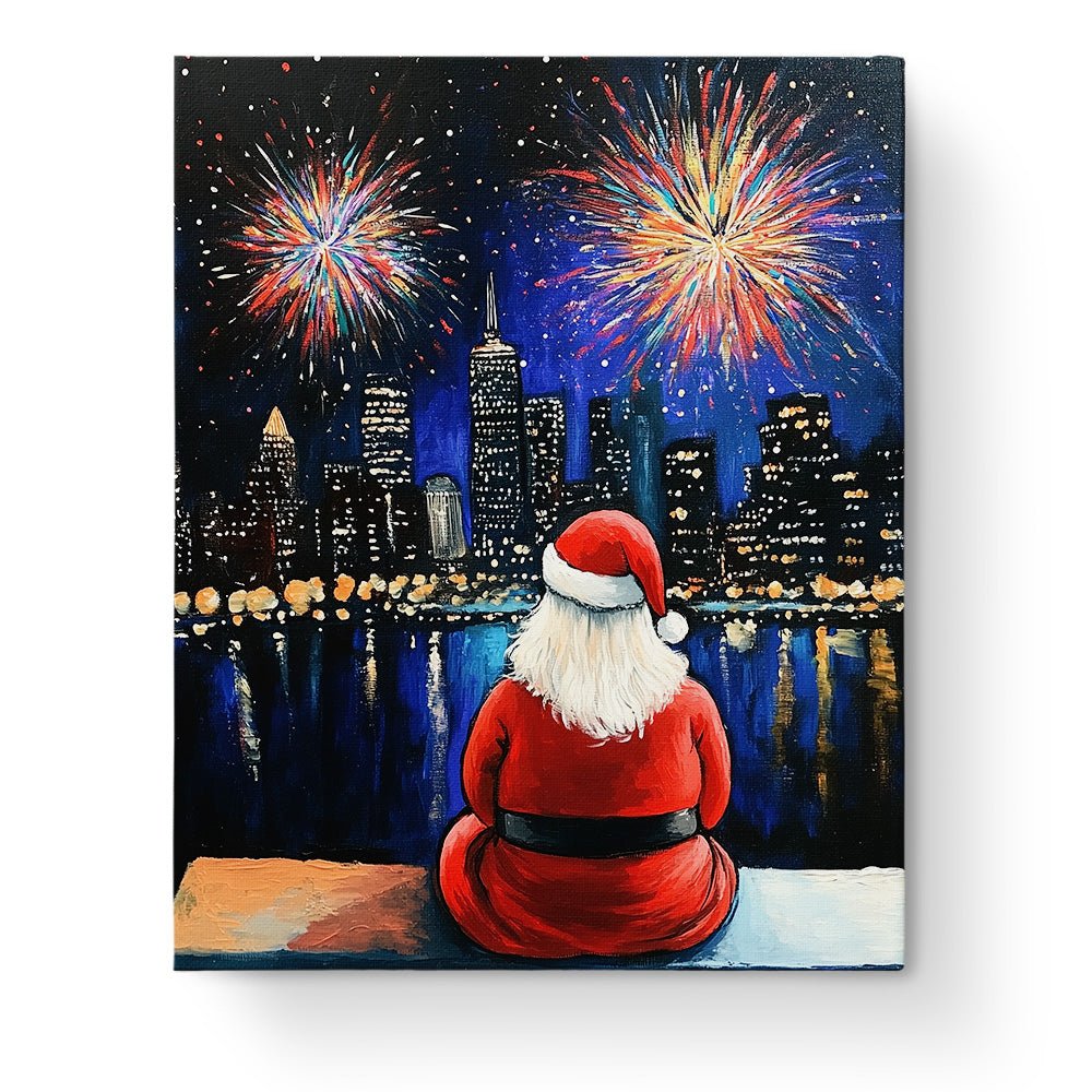 Santa Overlooking City Fireworks - Christmas - BestPaintByNumbers - Paint by Numbers Custom Kit
