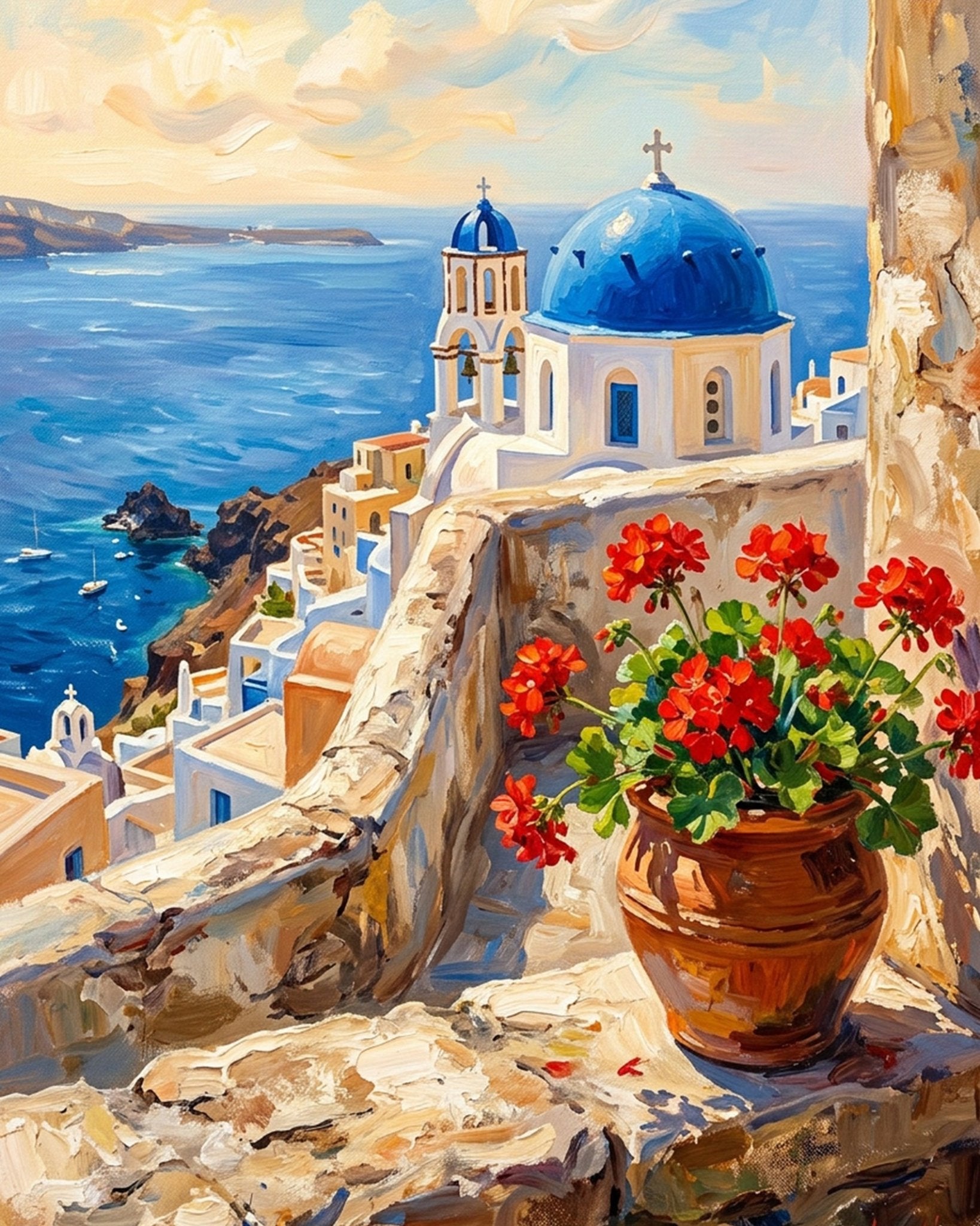 Santorini Cliffside View - Places - BestPaintByNumbers - Paint by Numbers Custom Kit