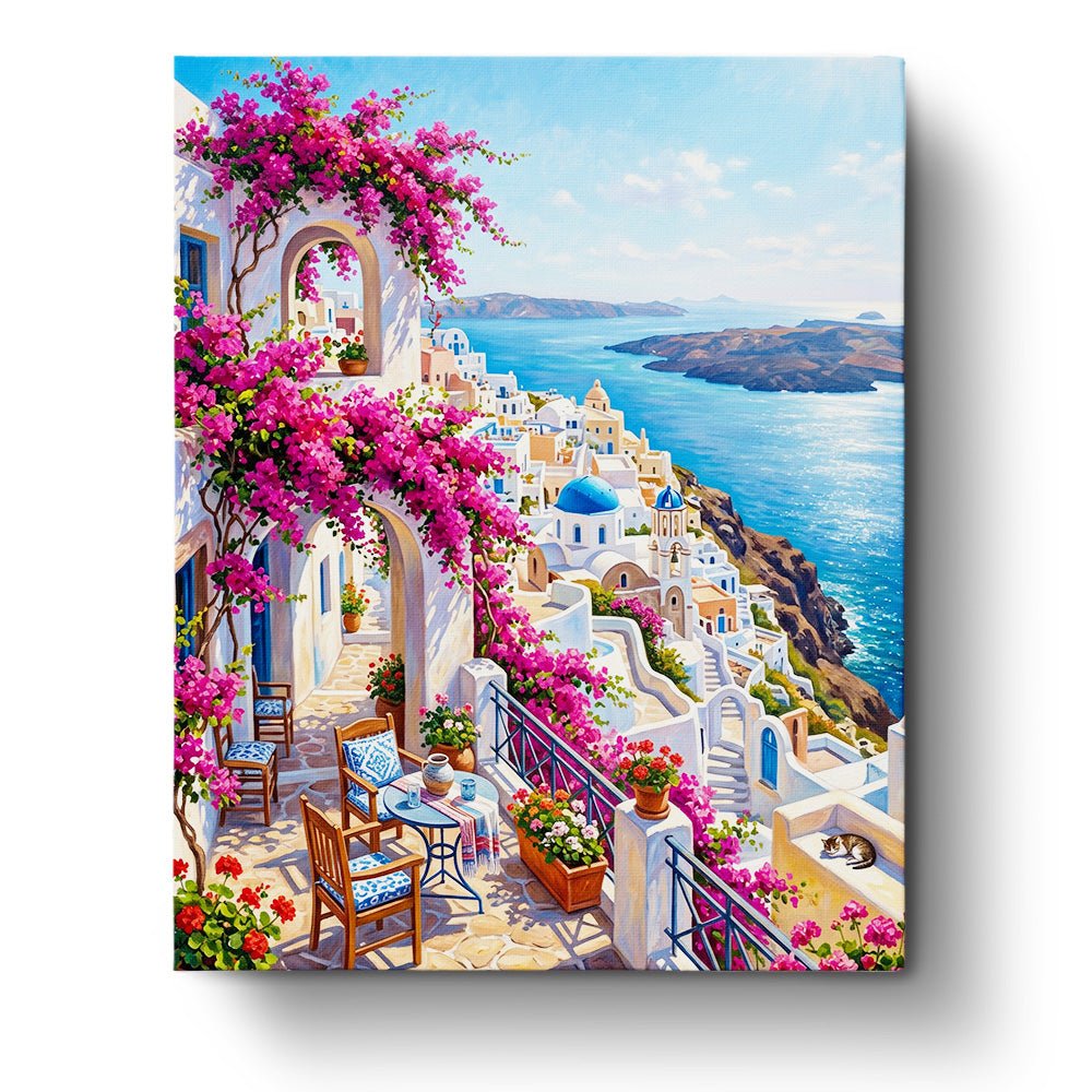 Santorini Terrace Bliss - Places - BestPaintByNumbers - Paint by Numbers Custom Kit