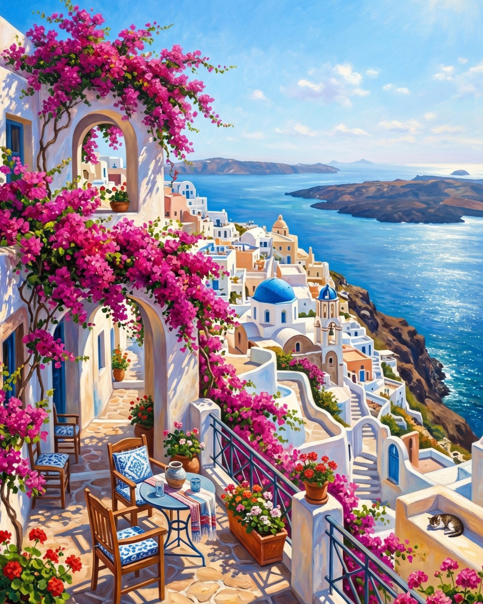 Santorini Terrace Bliss - Places - BestPaintByNumbers - Paint by Numbers Custom Kit