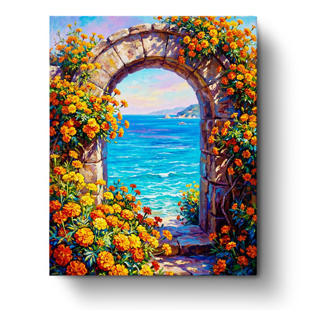 Seaside Archway with Blossoms - Places - BestPaintByNumbers - Paint by Numbers Custom Kit